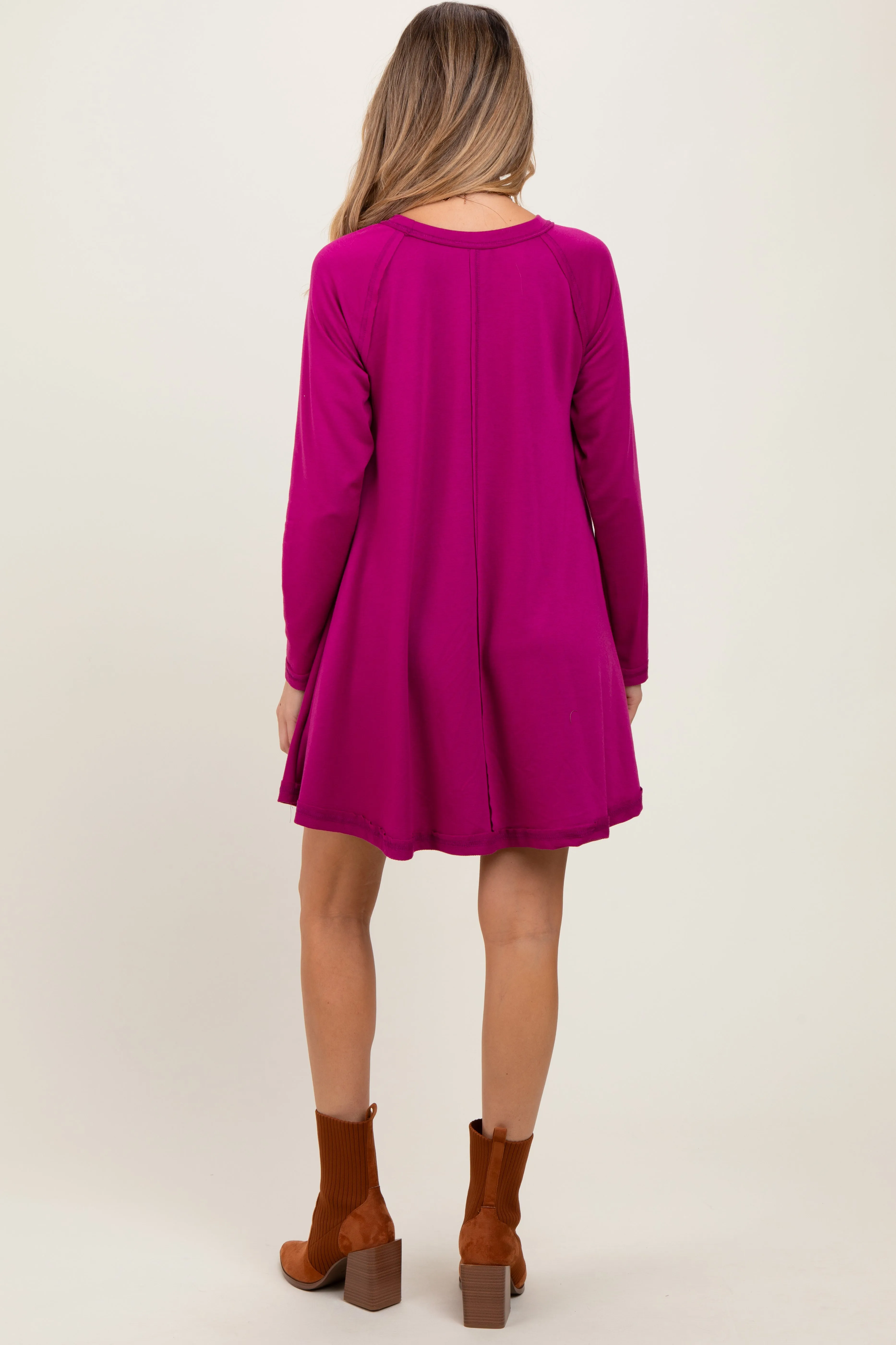 Magenta Crew Neck Flared Fit Long Sleeve Maternity Mini Dress sold by Pinkblush product image thumbnail 4