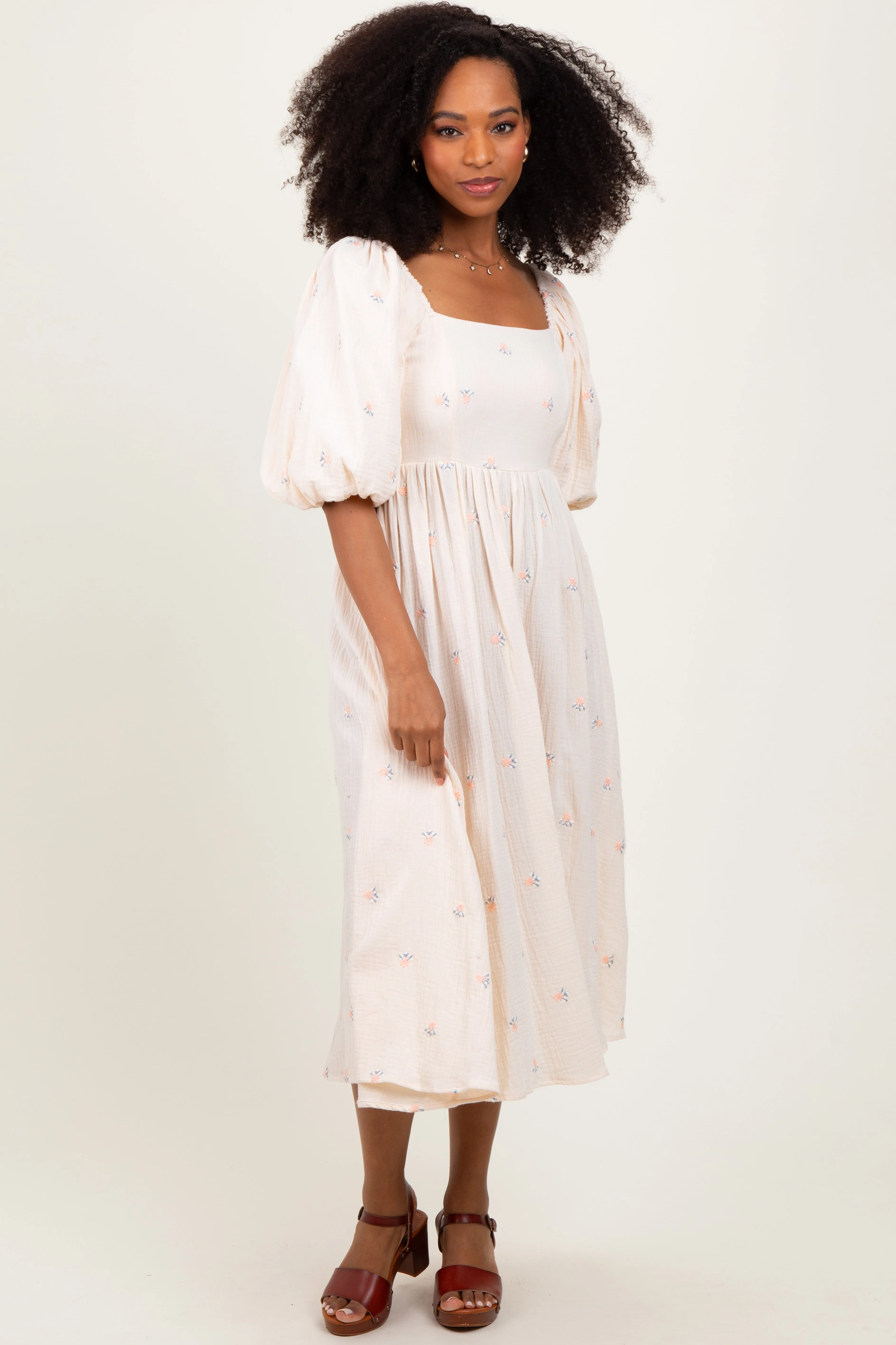 Cream Floral Midi Dress sold by Pinkblush product image thumbnail 2