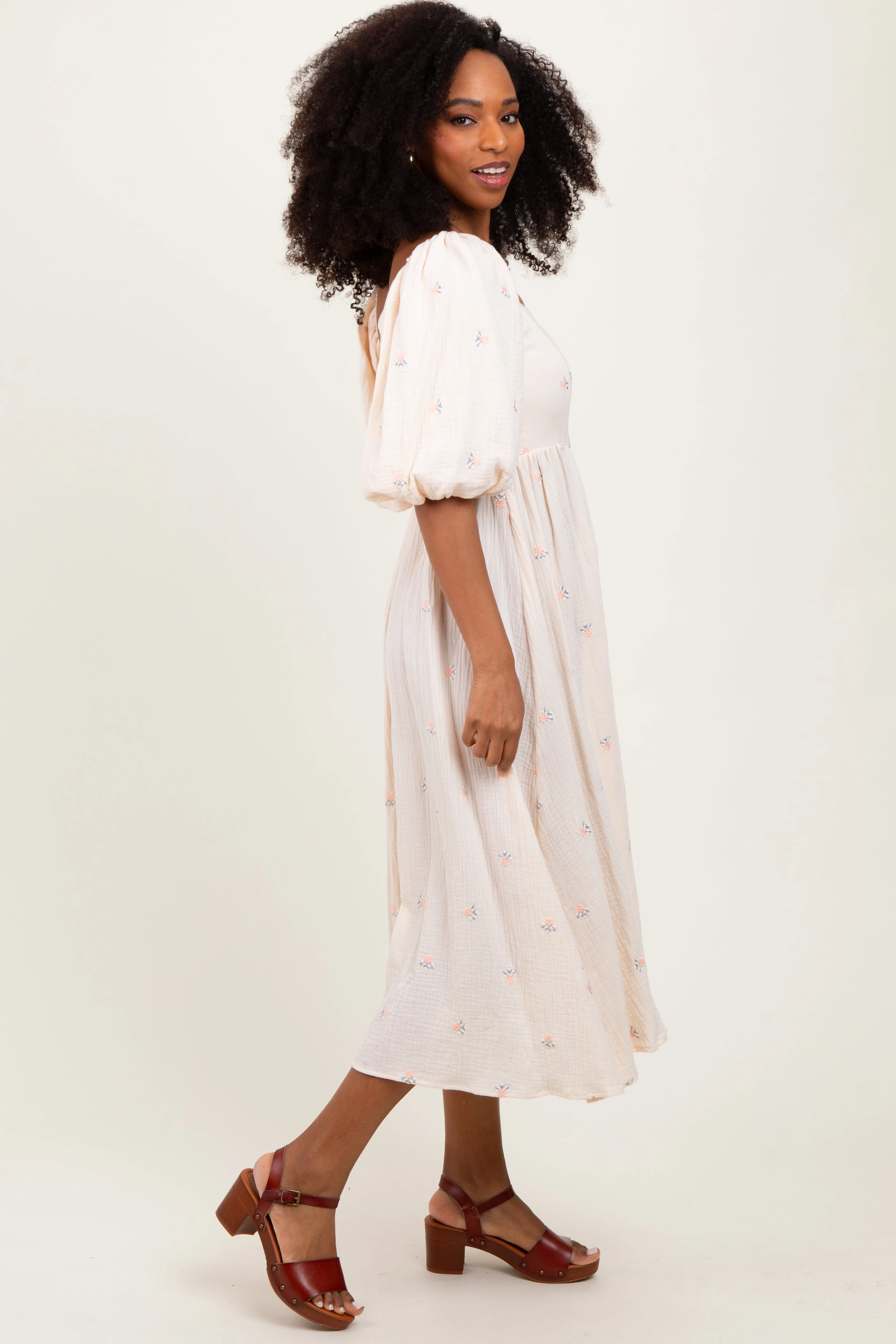 Cream Floral Midi Dress sold by Pinkblush product image thumbnail 3