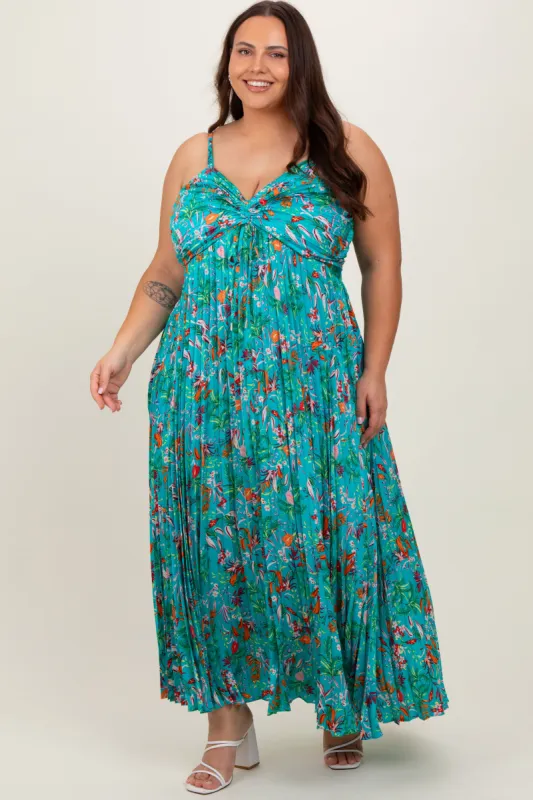 Jade Floral Pleated Plus Midi Dress sold by Pinkblush