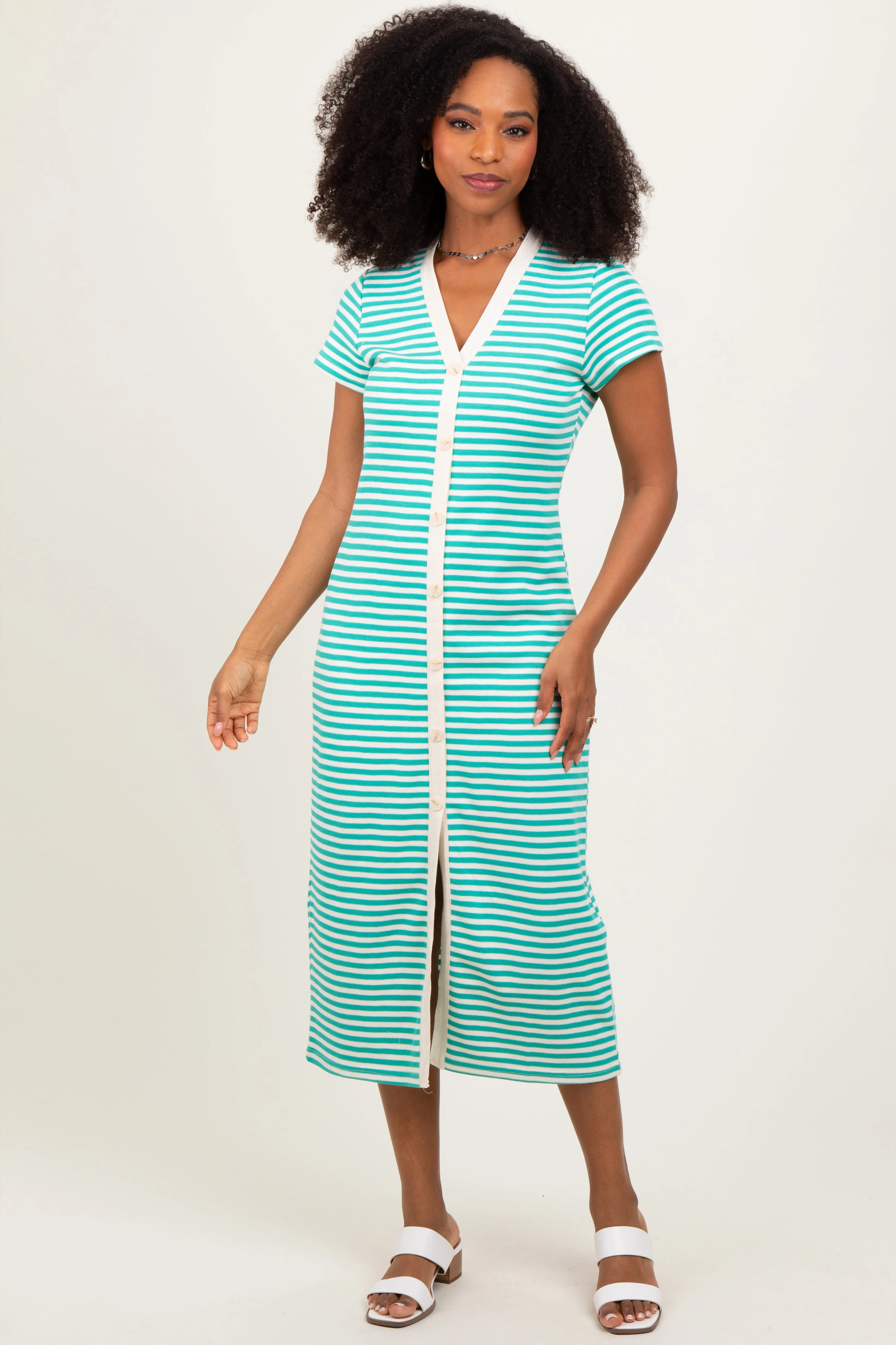 Jade Striped Button Down Midi Dress sold by Pinkblush product image thumbnail 2
