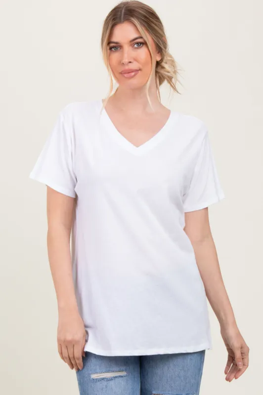 White Oversized V-Neck Short Sleeve Tee sold by Pinkblush