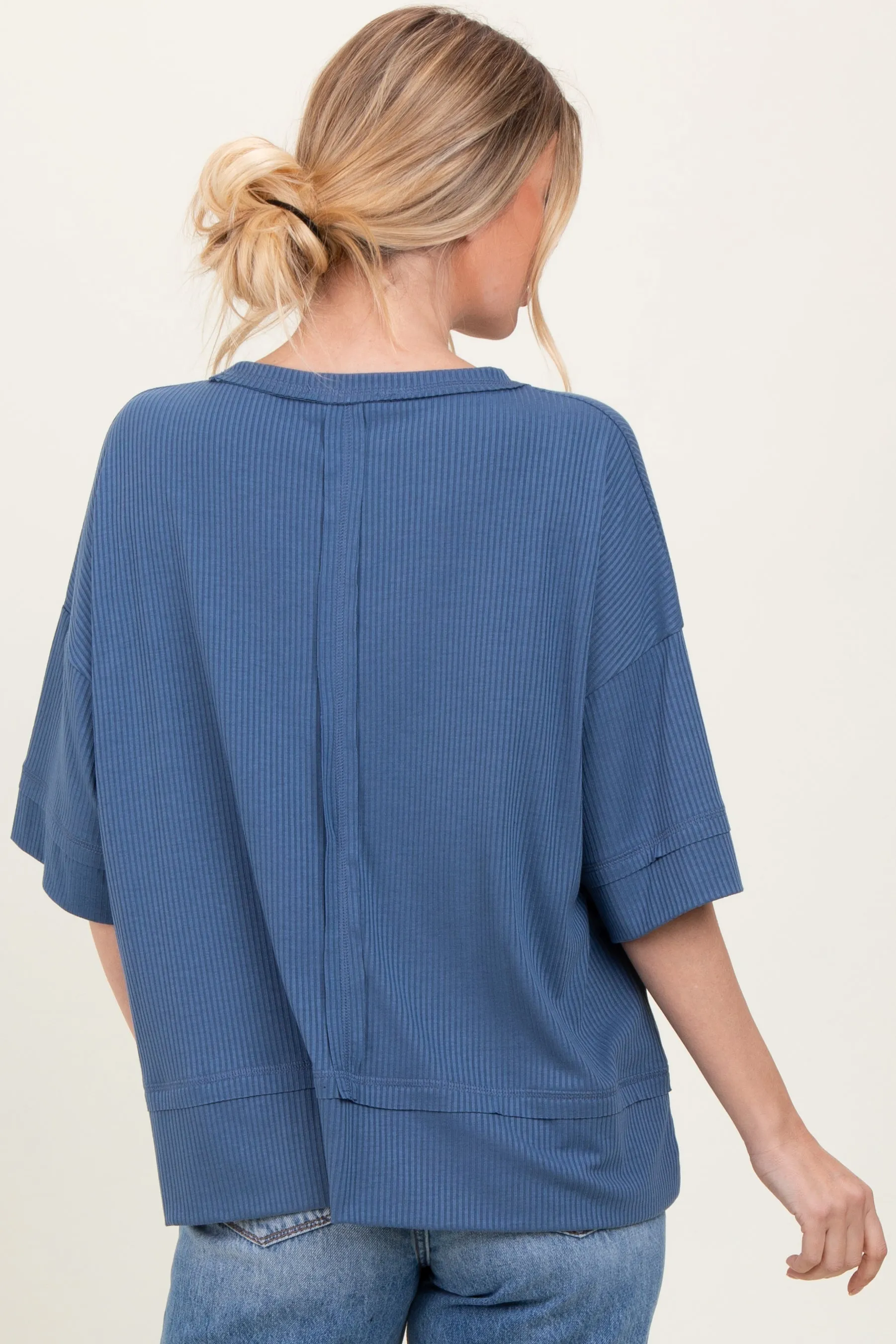 Blue Ribbed Boxy Fit Short Sleeve Top sold by Pinkblush product image thumbnail 3