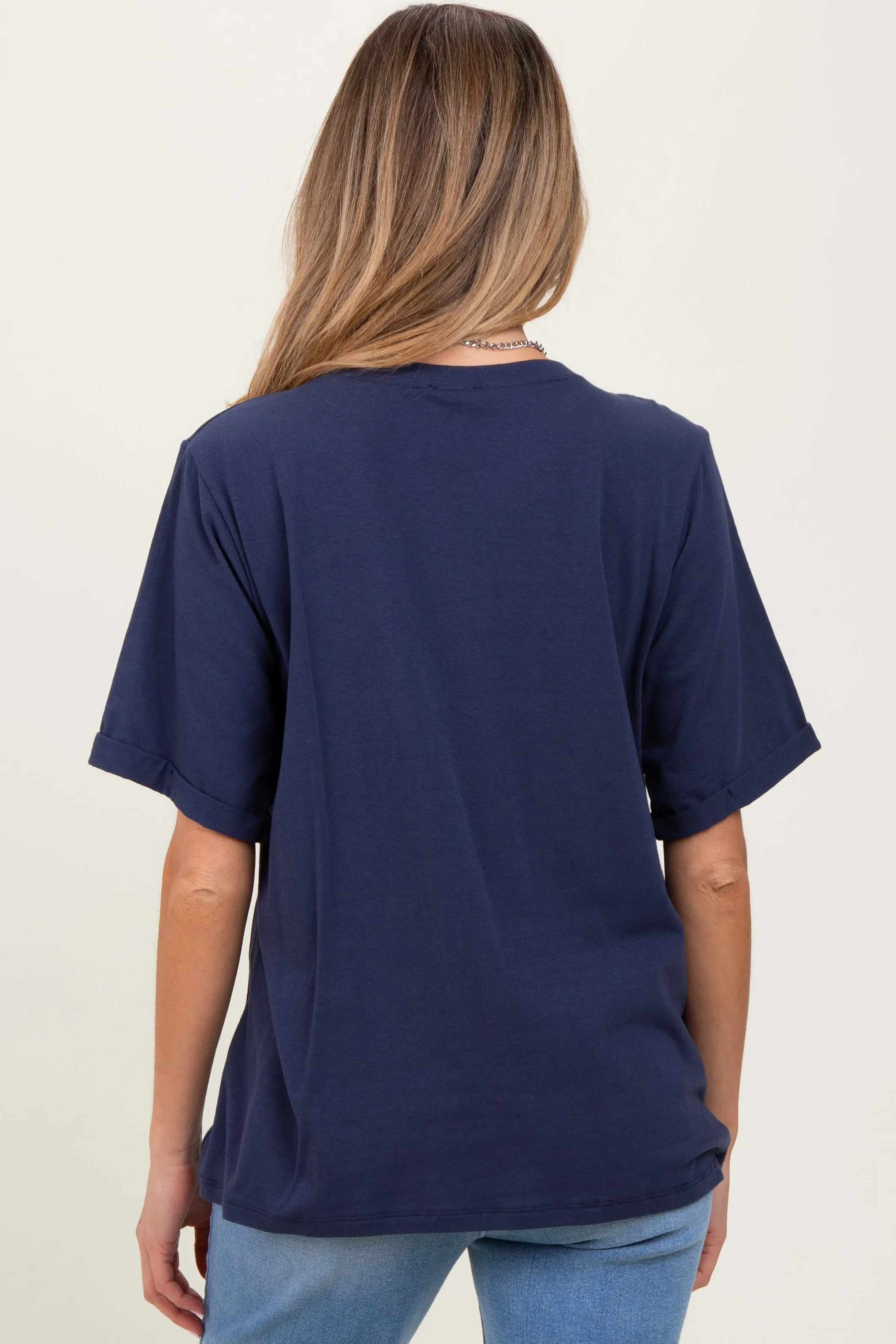 Navy Oversized Pocket Front Short Sleeve Maternity Top sold by Pinkblush product image thumbnail 3