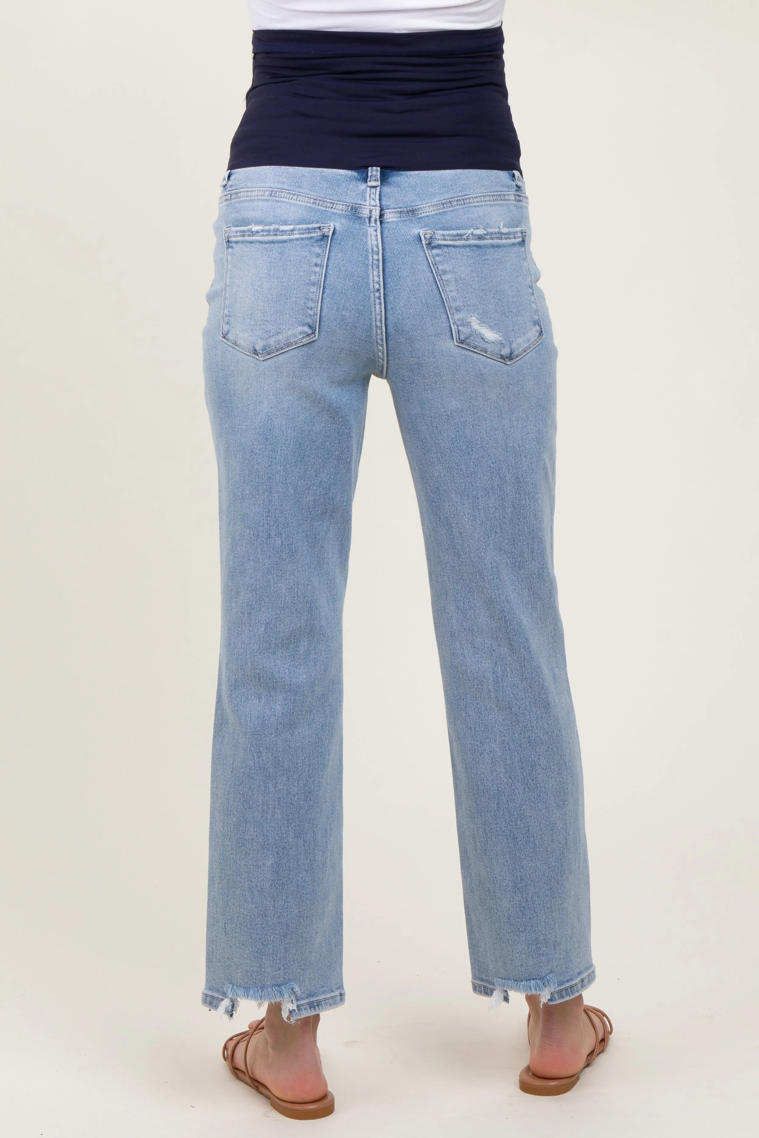 Light Blue Distressed Cutout Maternity Straight Leg Ankle Jeans sold by Pinkblush product image thumbnail 5