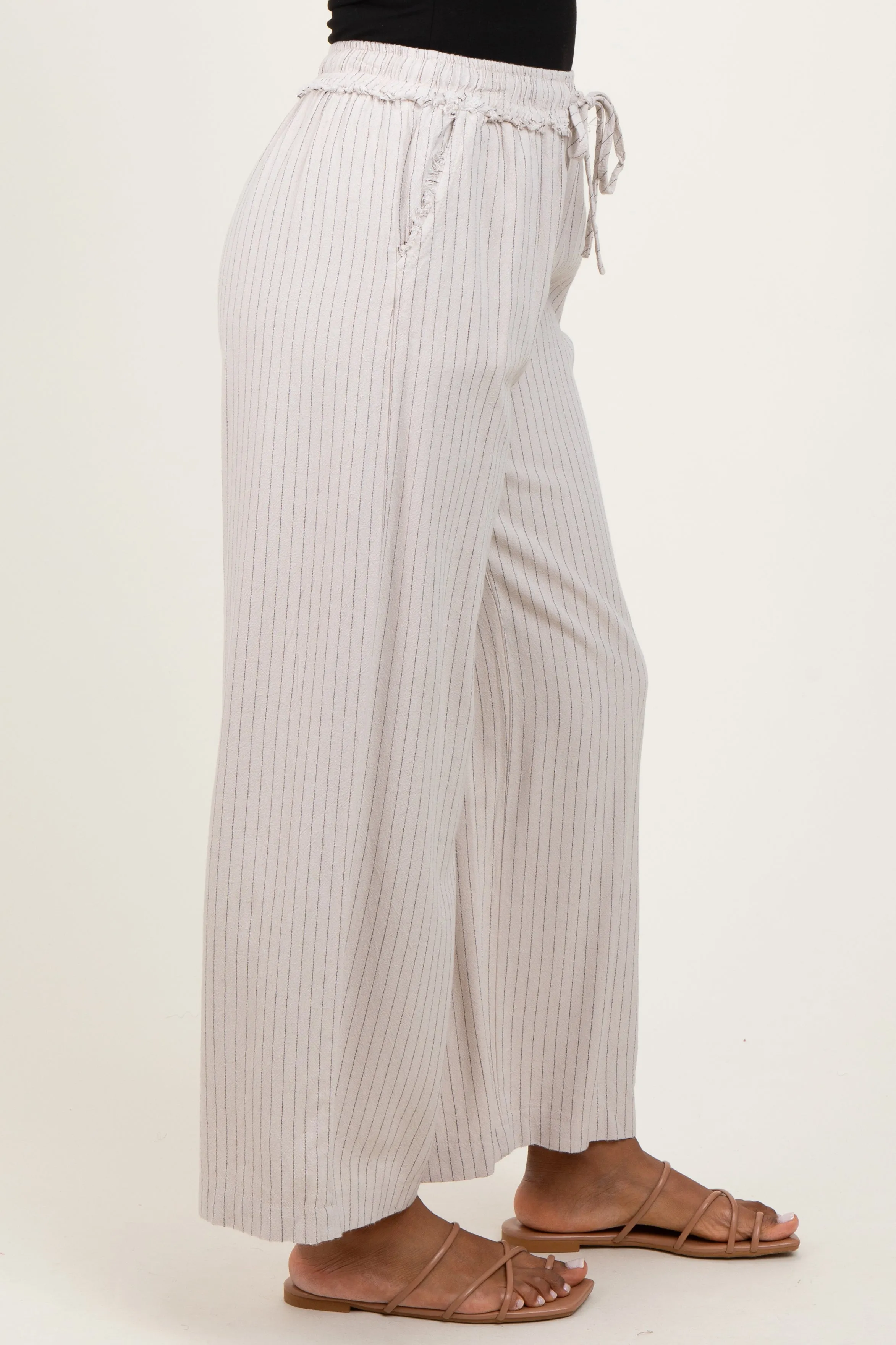 Cream Striped Drawstring Linen Blend Wide Leg Pants sold by Pinkblush product image thumbnail 3