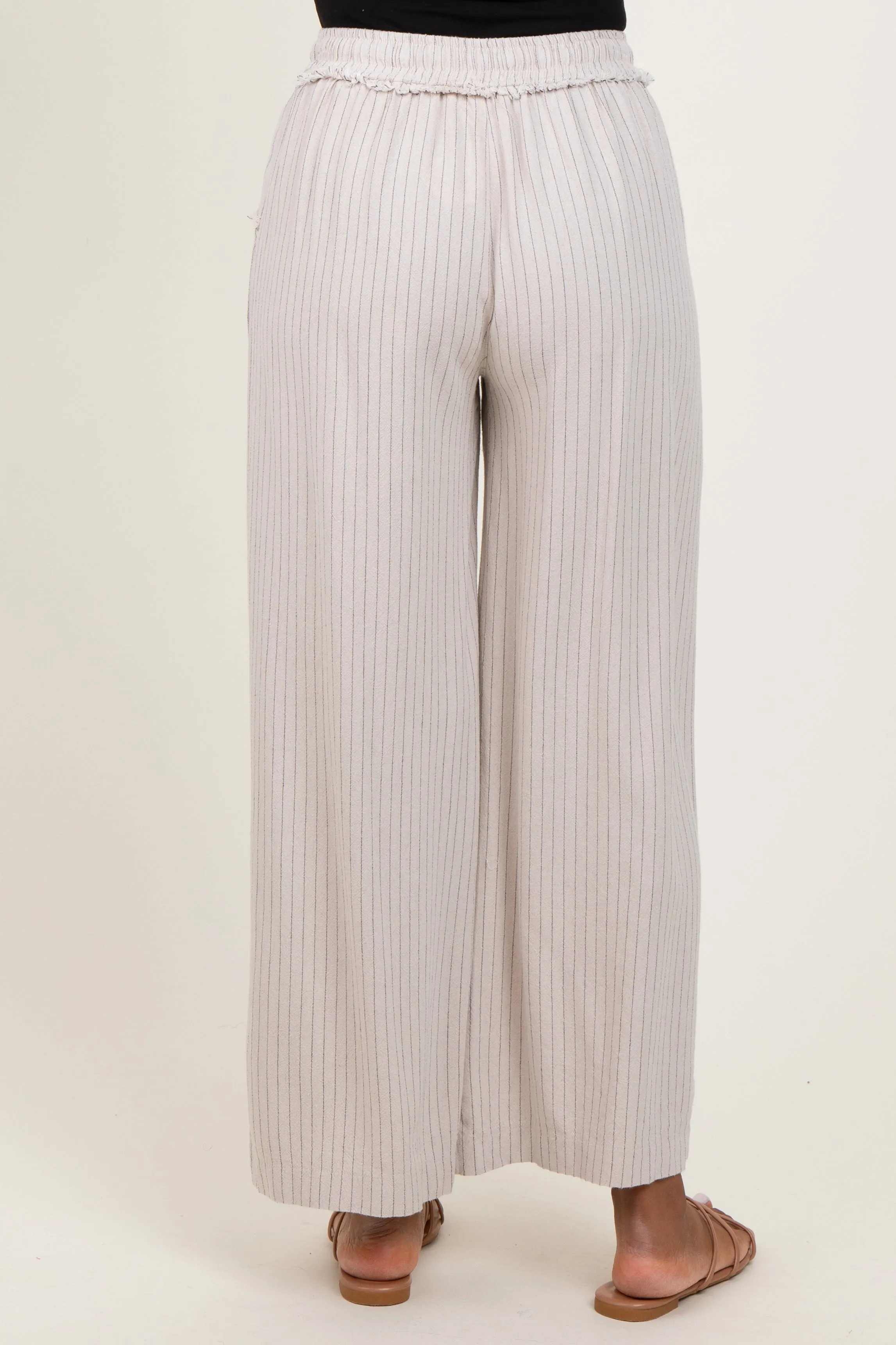 Cream Striped Drawstring Linen Blend Wide Leg Pants sold by Pinkblush product image thumbnail 4