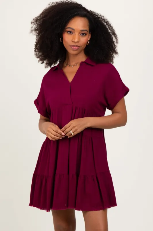 Burgundy Tiered Linen Dress sold by Pinkblush