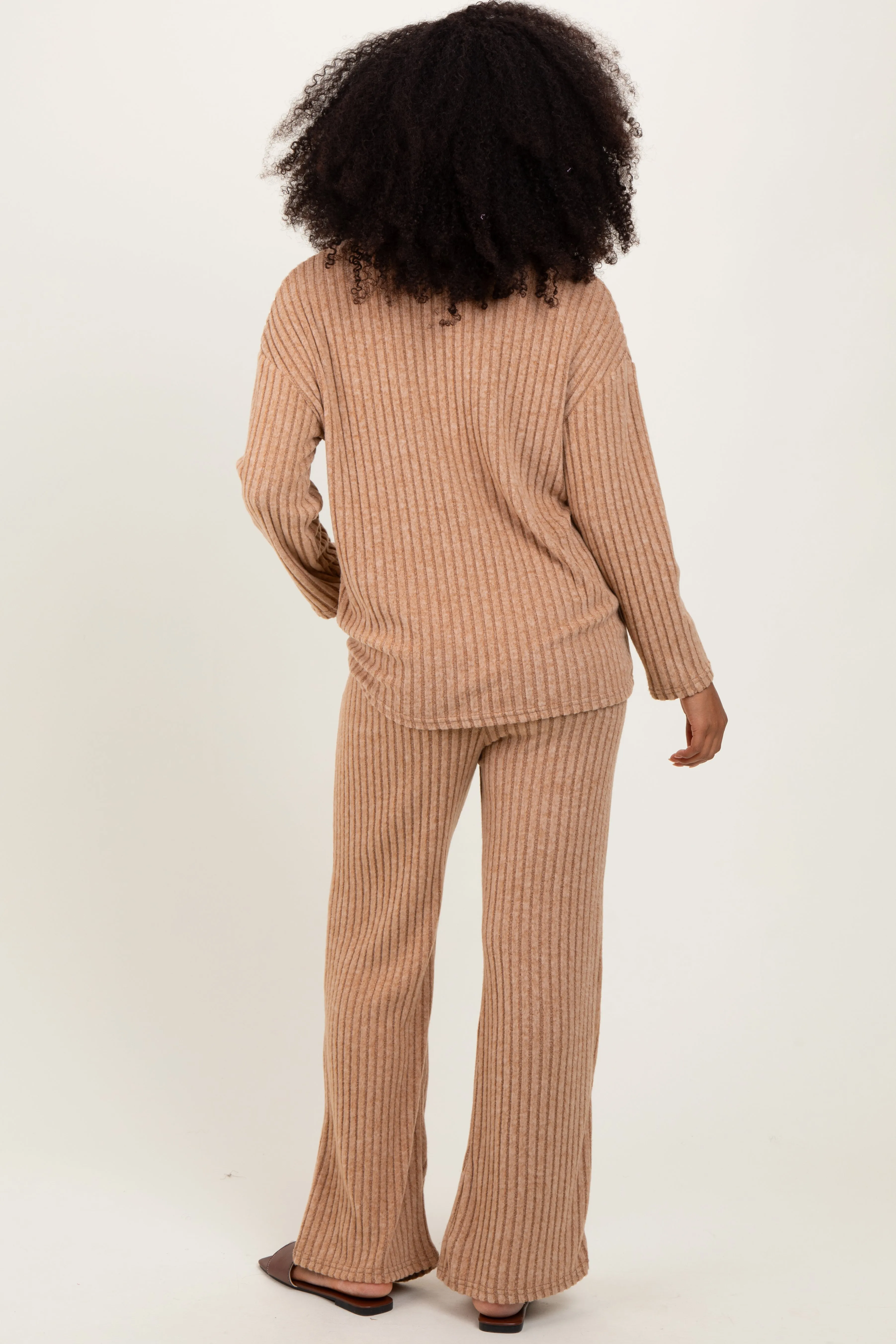 Taupe Ribbed Soft Knit Long Sleeve Pajama Set sold by Pinkblush product image thumbnail 4