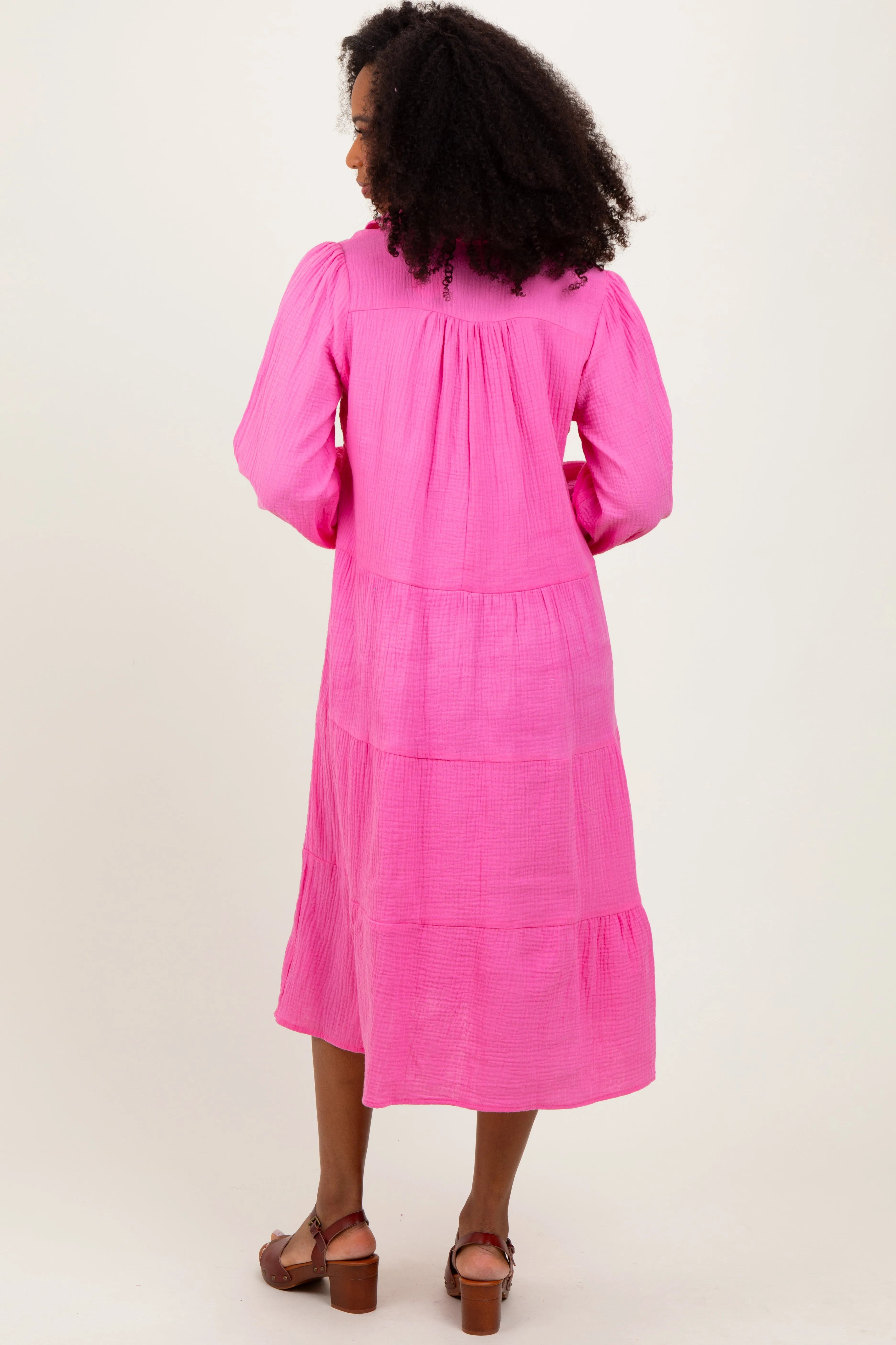 Fuchsia Light Weight Collared Tiered Midi Dress sold by Pinkblush product image thumbnail 3