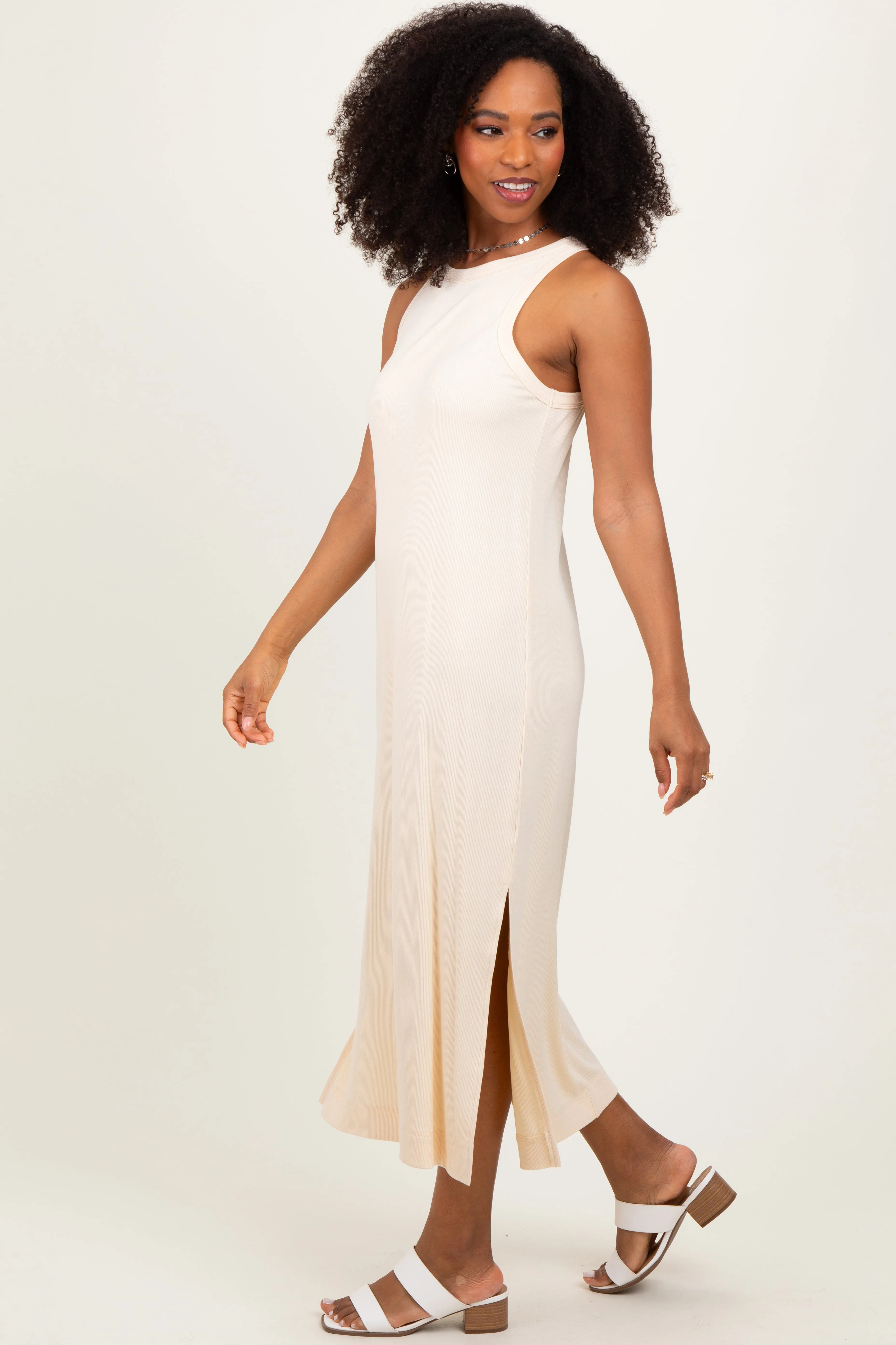 Cream Sleeveless Side Slit Midi Dress sold by Pinkblush product image thumbnail 3