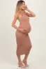 Taupe Ribbed Cami Maternity Midi Dress sold by Pinkblush