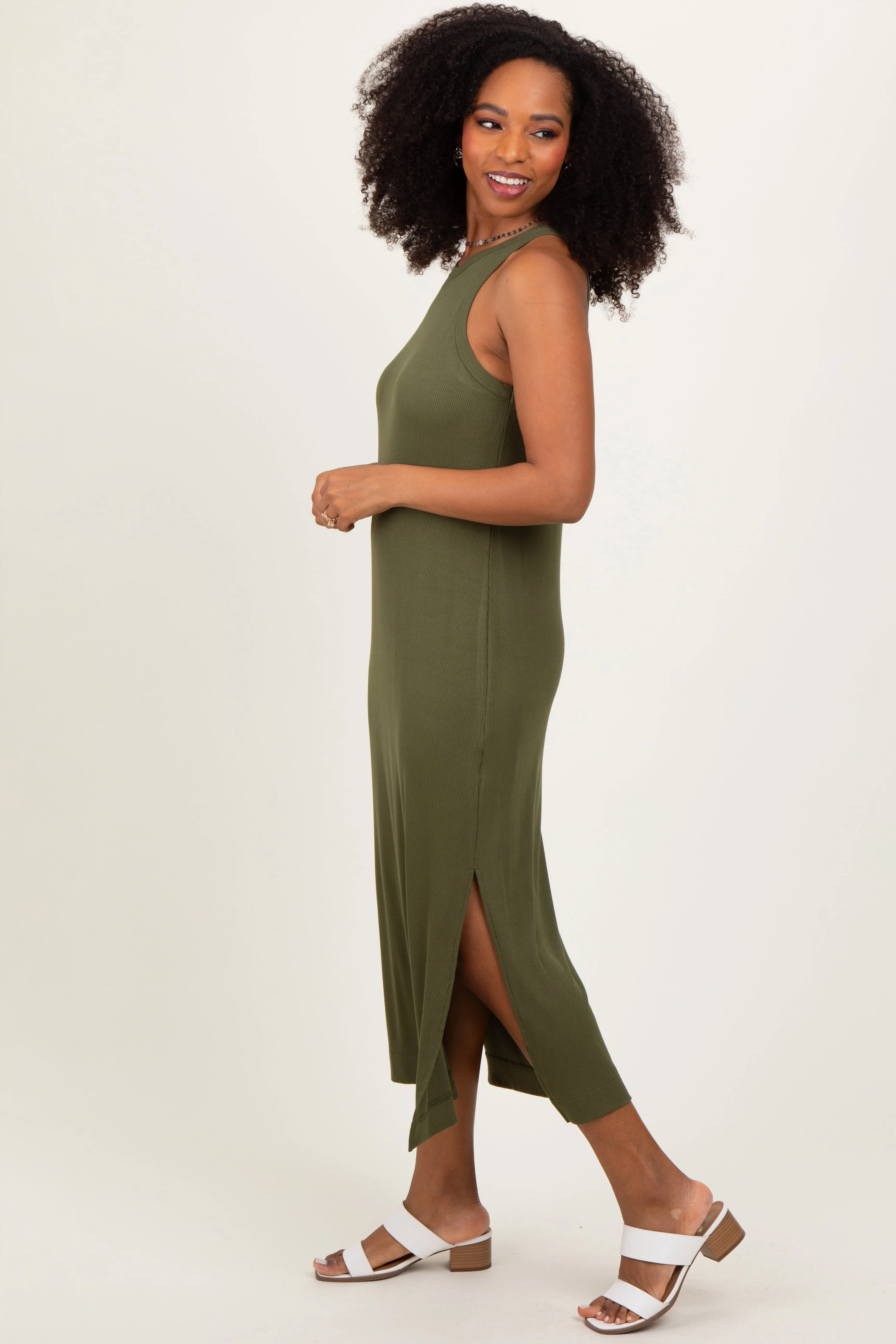 Olive Sleeveless Side Slit Midi Dress sold by Pinkblush product image thumbnail 3