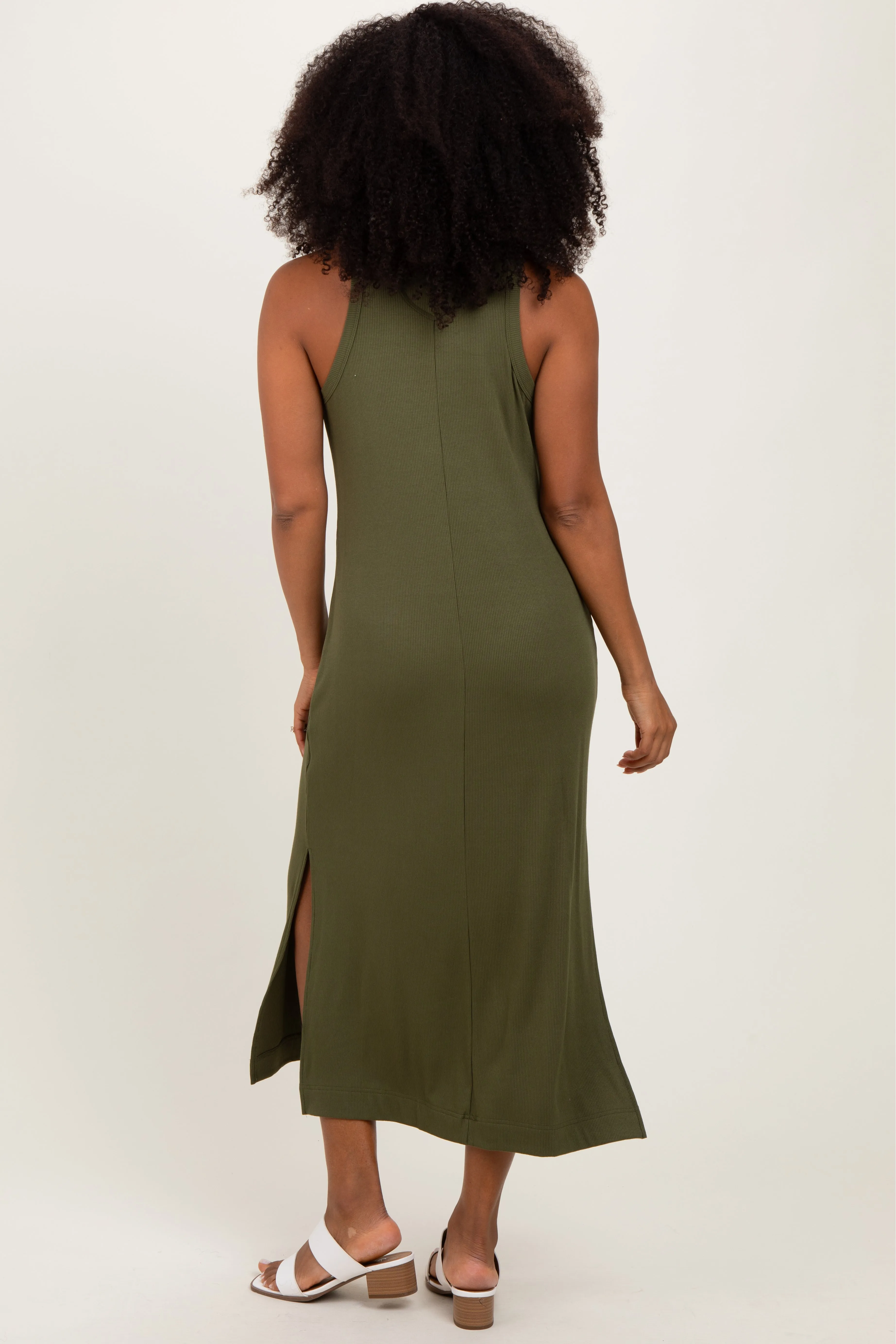 Olive Sleeveless Side Slit Midi Dress sold by Pinkblush product image thumbnail 4