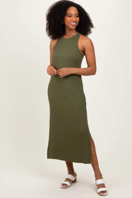 Olive Sleeveless Side Slit Midi Dress sold by Pinkblush