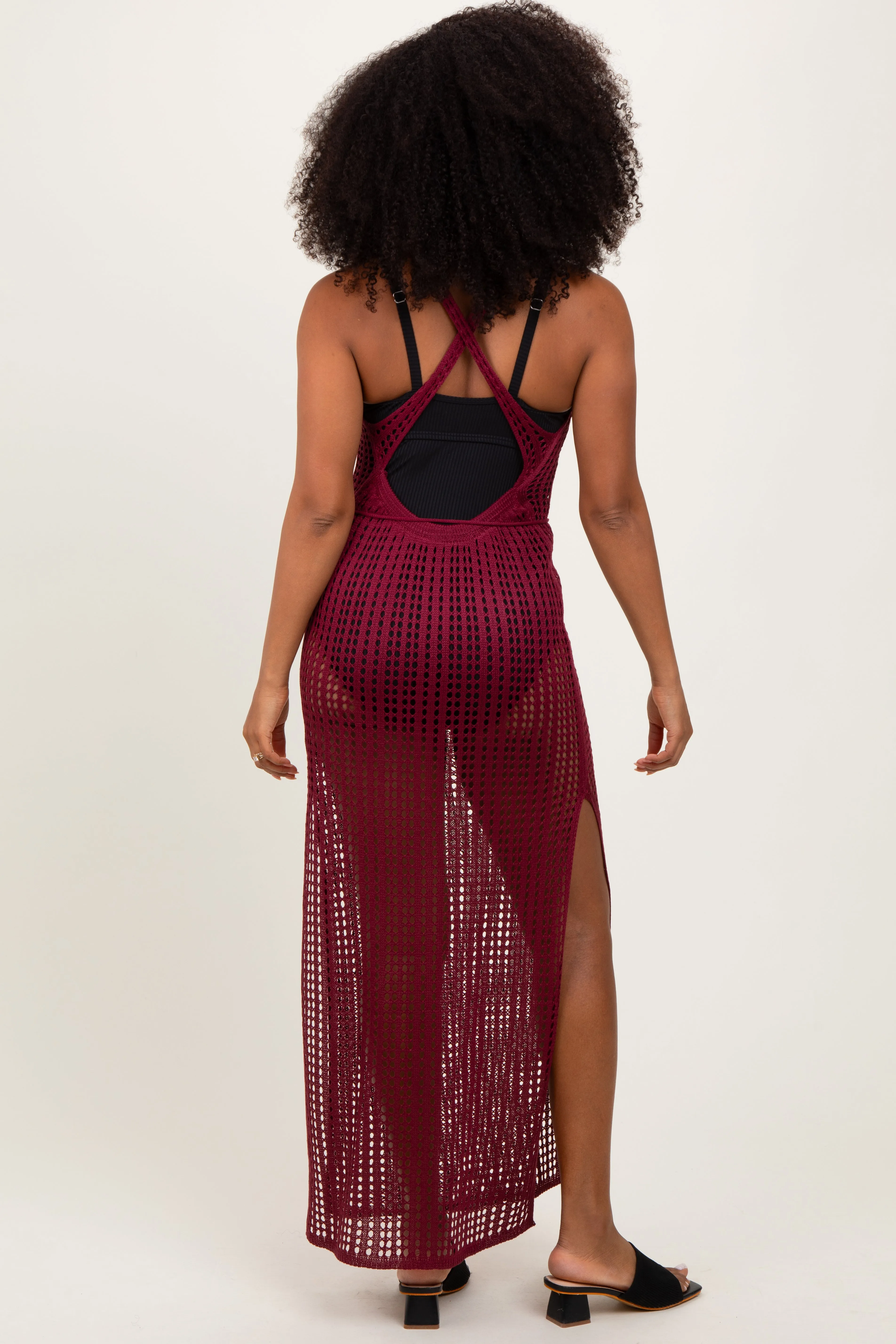 Burgundy Crochet V-Neck Side Slit Cover Up sold by Pinkblush product image thumbnail 4