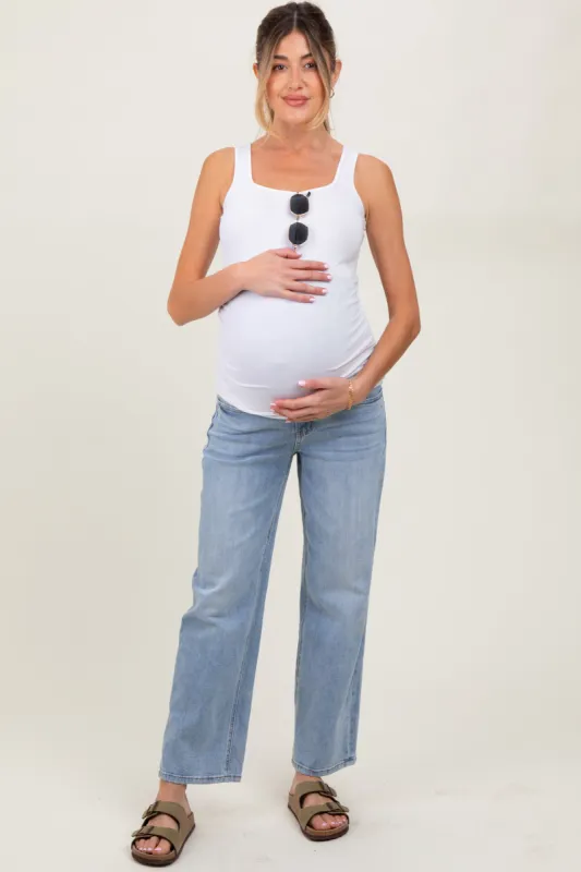 Blue Straight Leg Ankle Maternity Jeans sold by Pinkblush
