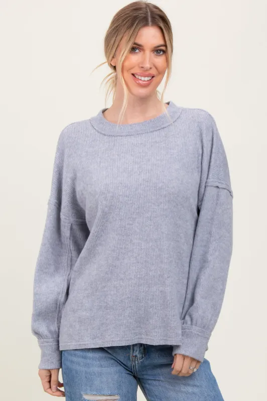 Heather Grey Brushed Ribbed Knit Pullover sold by Pinkblush