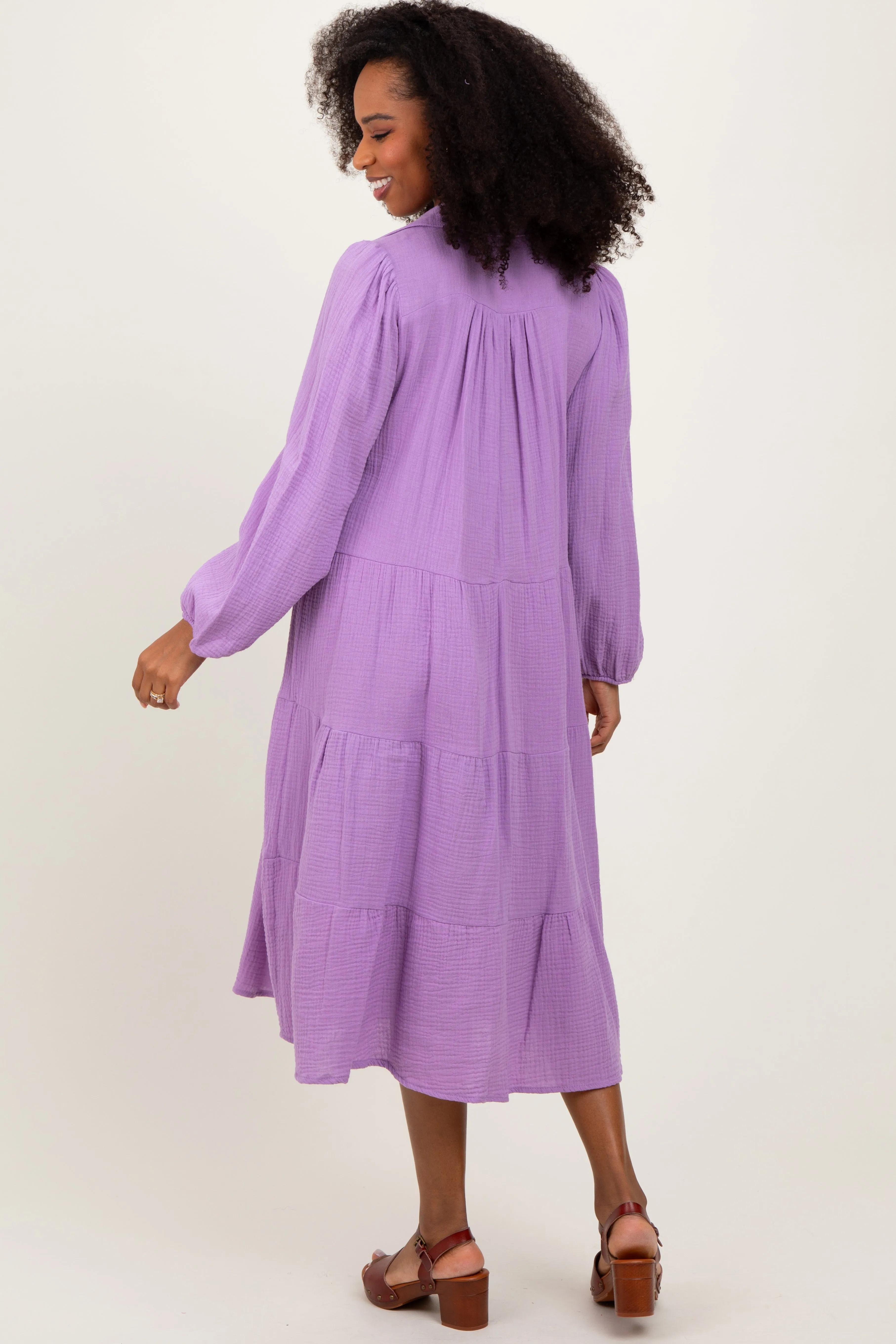 Lavender Light Weight Collared Tiered Midi Dress sold by Pinkblush product image thumbnail 3