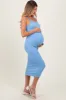 Blue Ribbed Cami Maternity Midi Dress sold by Pinkblush