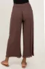 Brown Linen Frayed Hem Crop Pants sold by Pinkblush