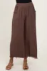 Brown Linen Frayed Hem Crop Pants sold by Pinkblush
