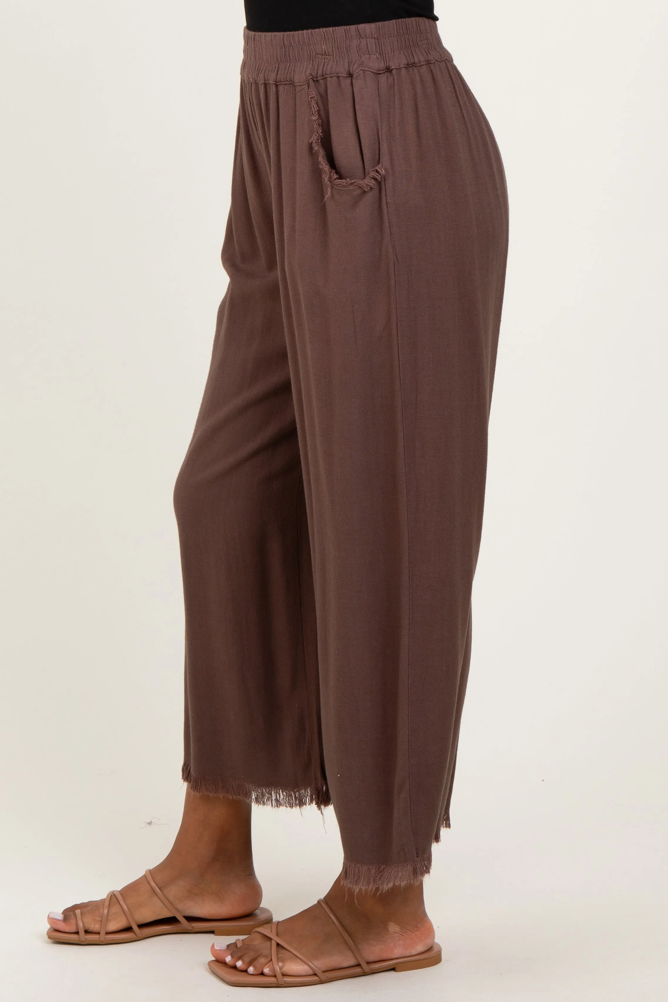 Brown Linen Frayed Hem Crop Pants sold by Pinkblush product image thumbnail 4
