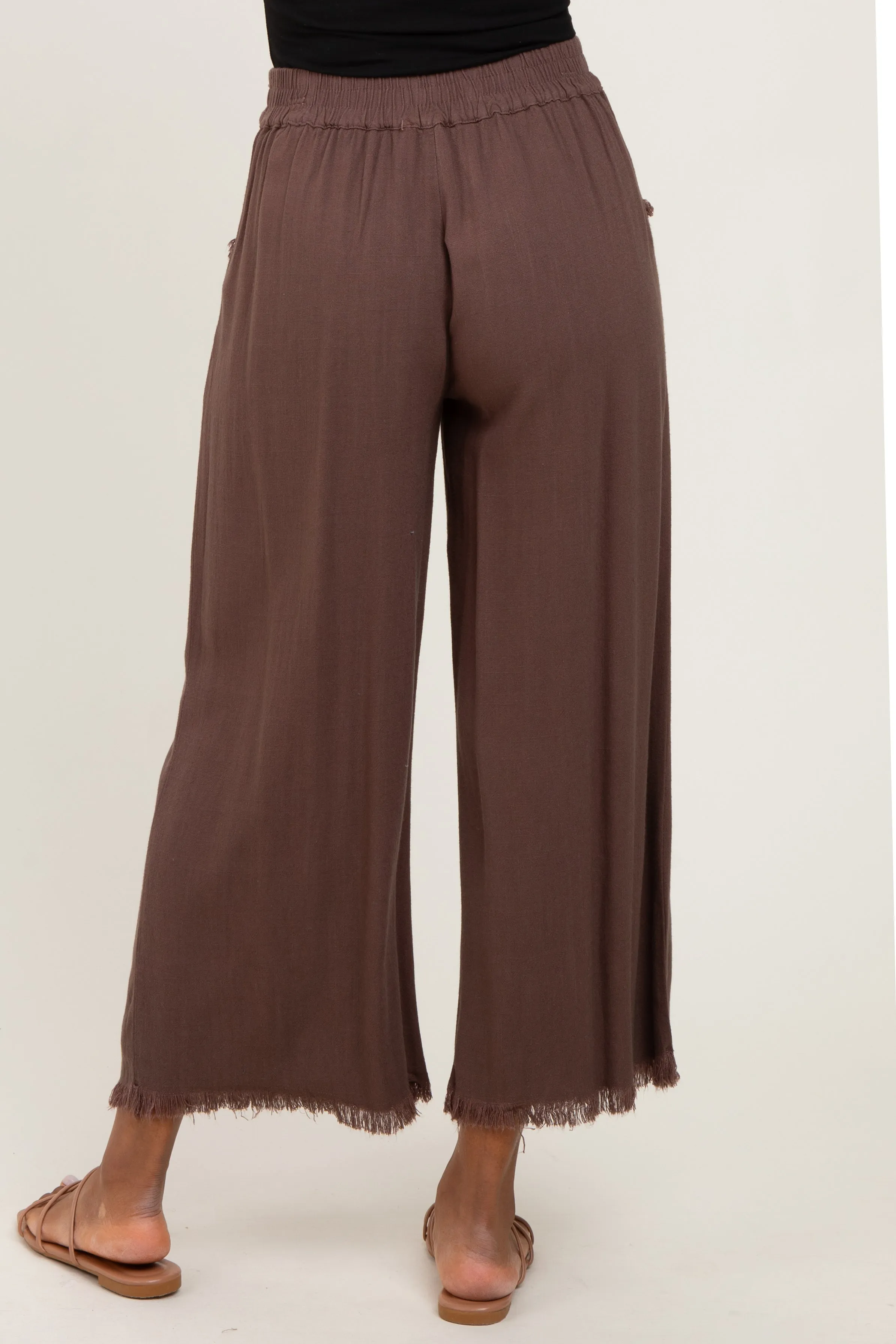 Brown Linen Frayed Hem Crop Pants sold by Pinkblush product image thumbnail 5