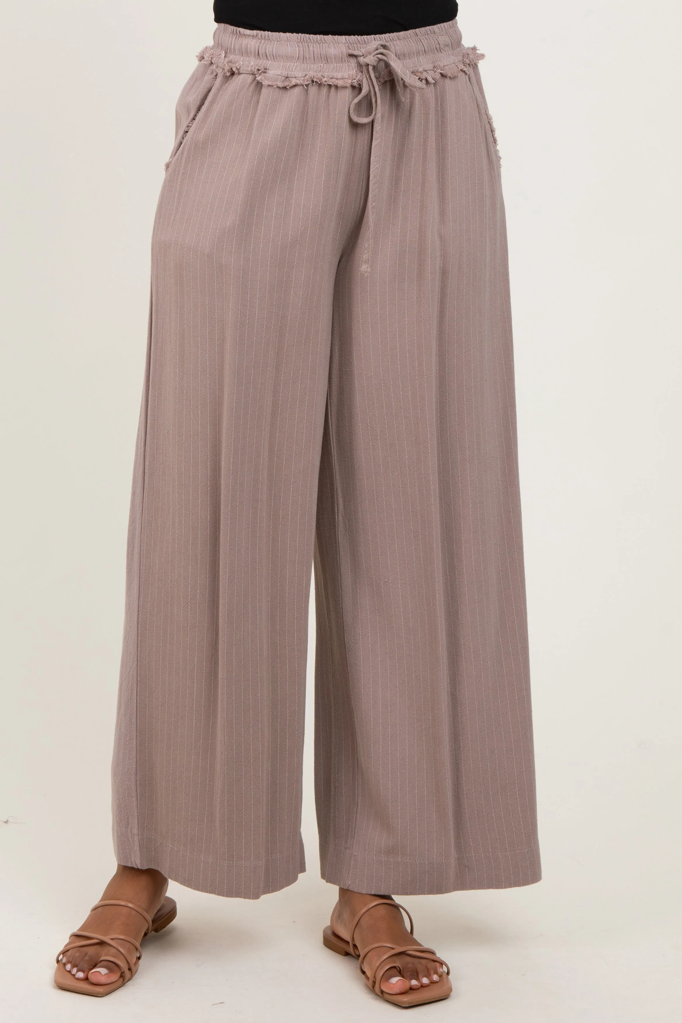 Mocha Striped Drawstring Linen Blend Wide Leg Pants sold by Pinkblush product image thumbnail 3