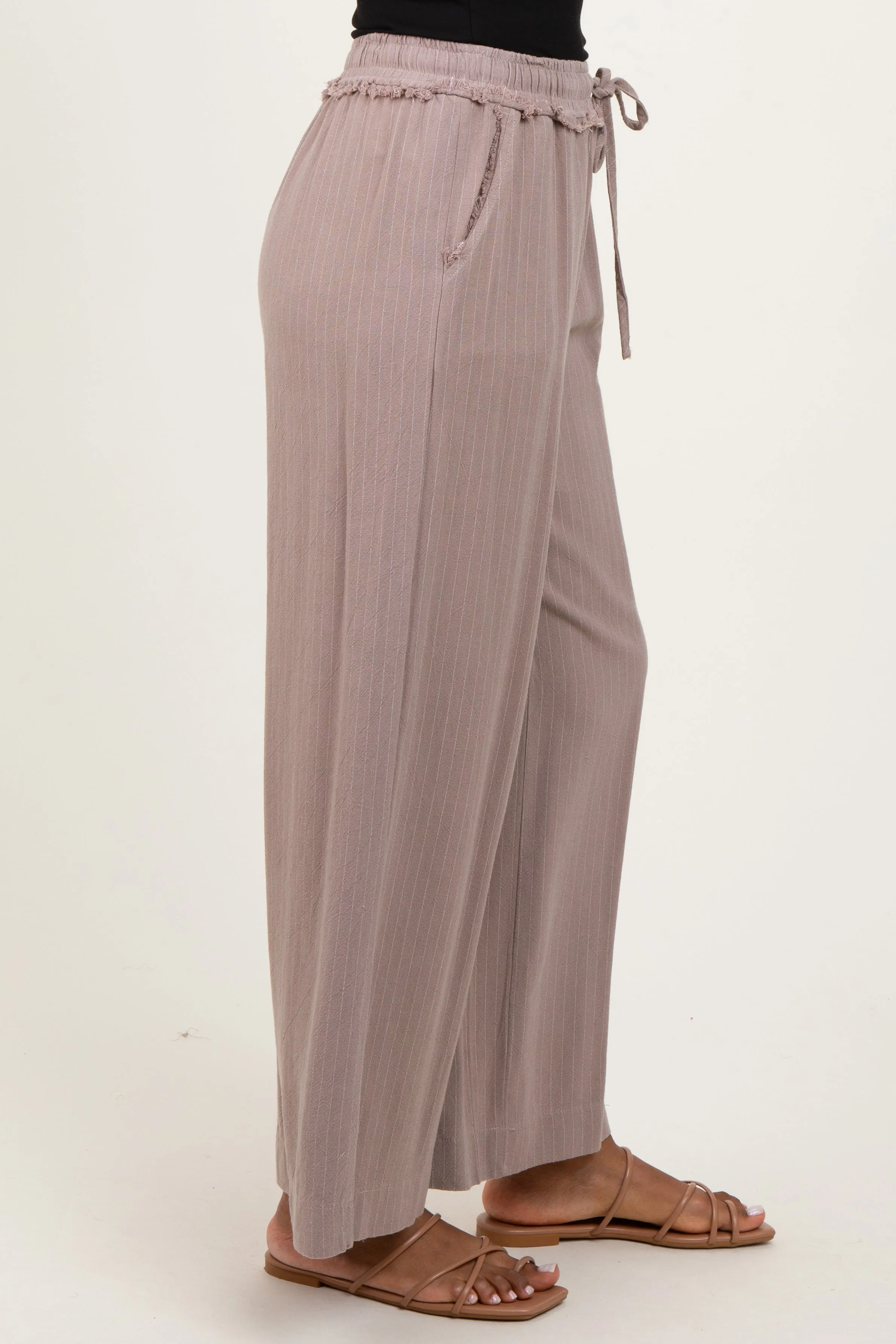 Mocha Striped Drawstring Linen Blend Wide Leg Pants sold by Pinkblush product image thumbnail 4