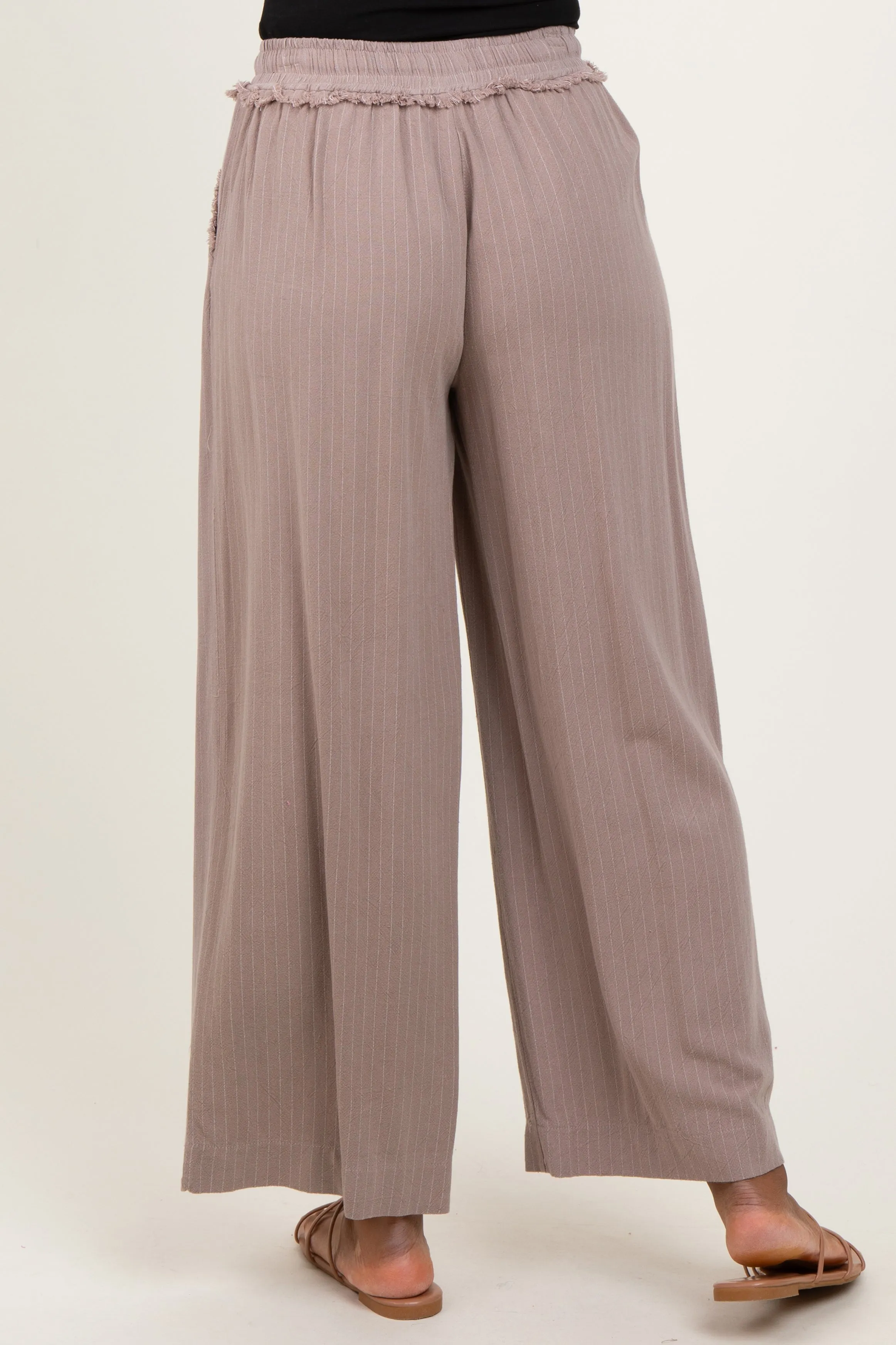 Mocha Striped Drawstring Linen Blend Wide Leg Pants sold by Pinkblush product image thumbnail 5