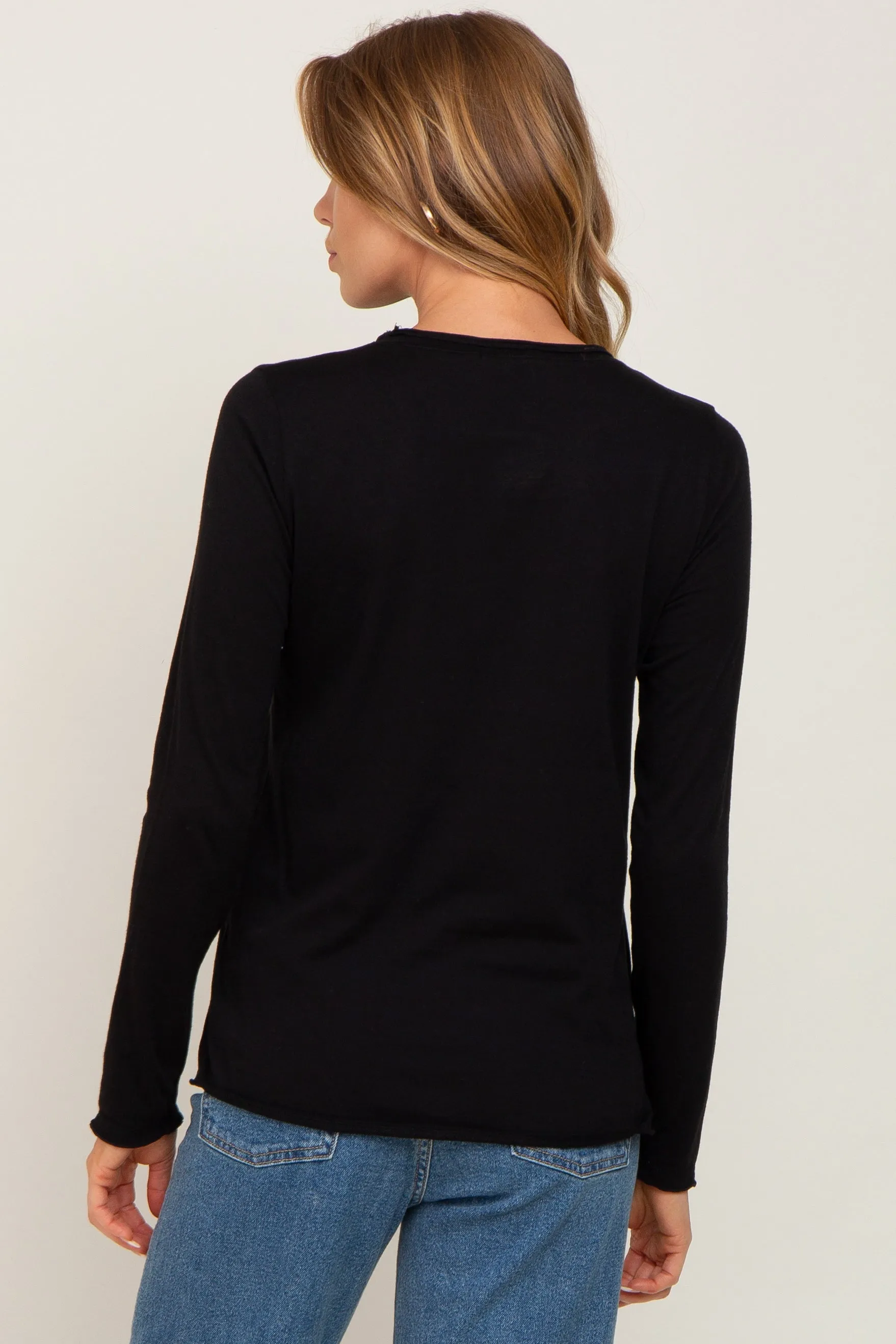 Black Basic Raw Hem Long Sleeve Top sold by Pinkblush product image thumbnail 3
