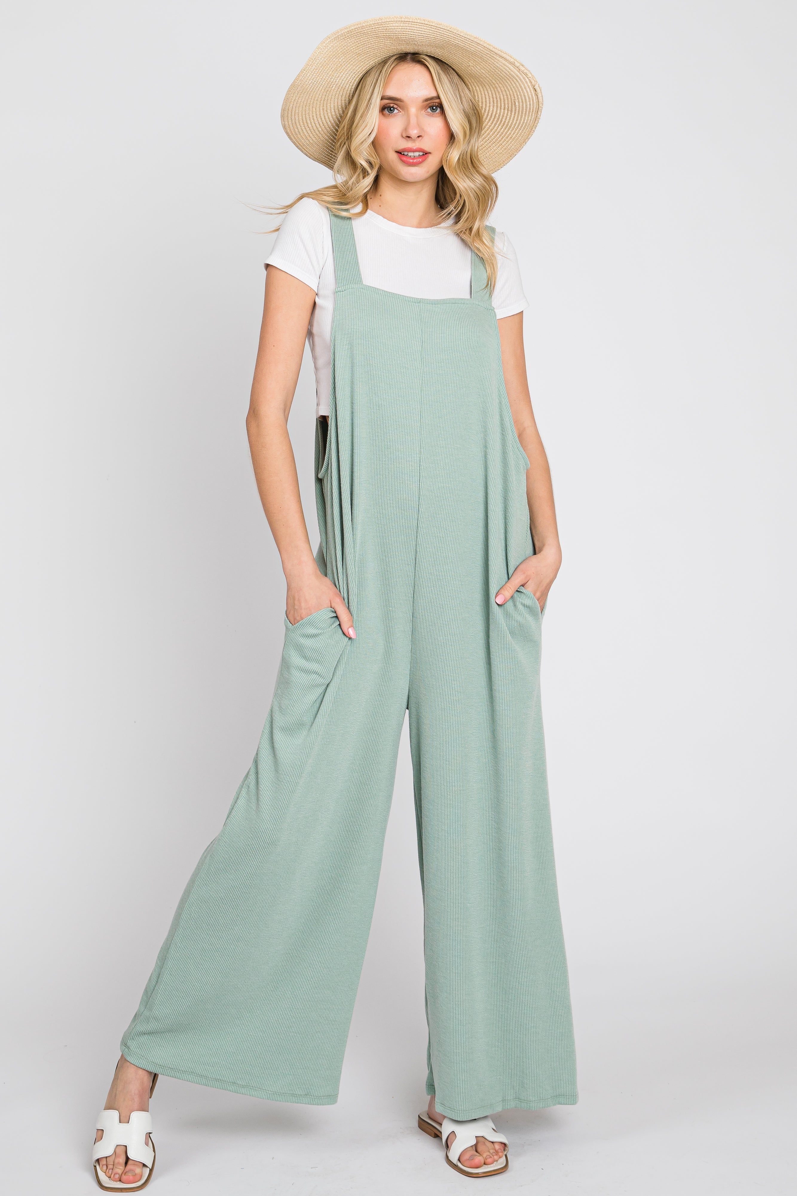 Mint Green Ribbed Maternity Wide Leg Jumpsuit sold by Pinkblush product image thumbnail 6