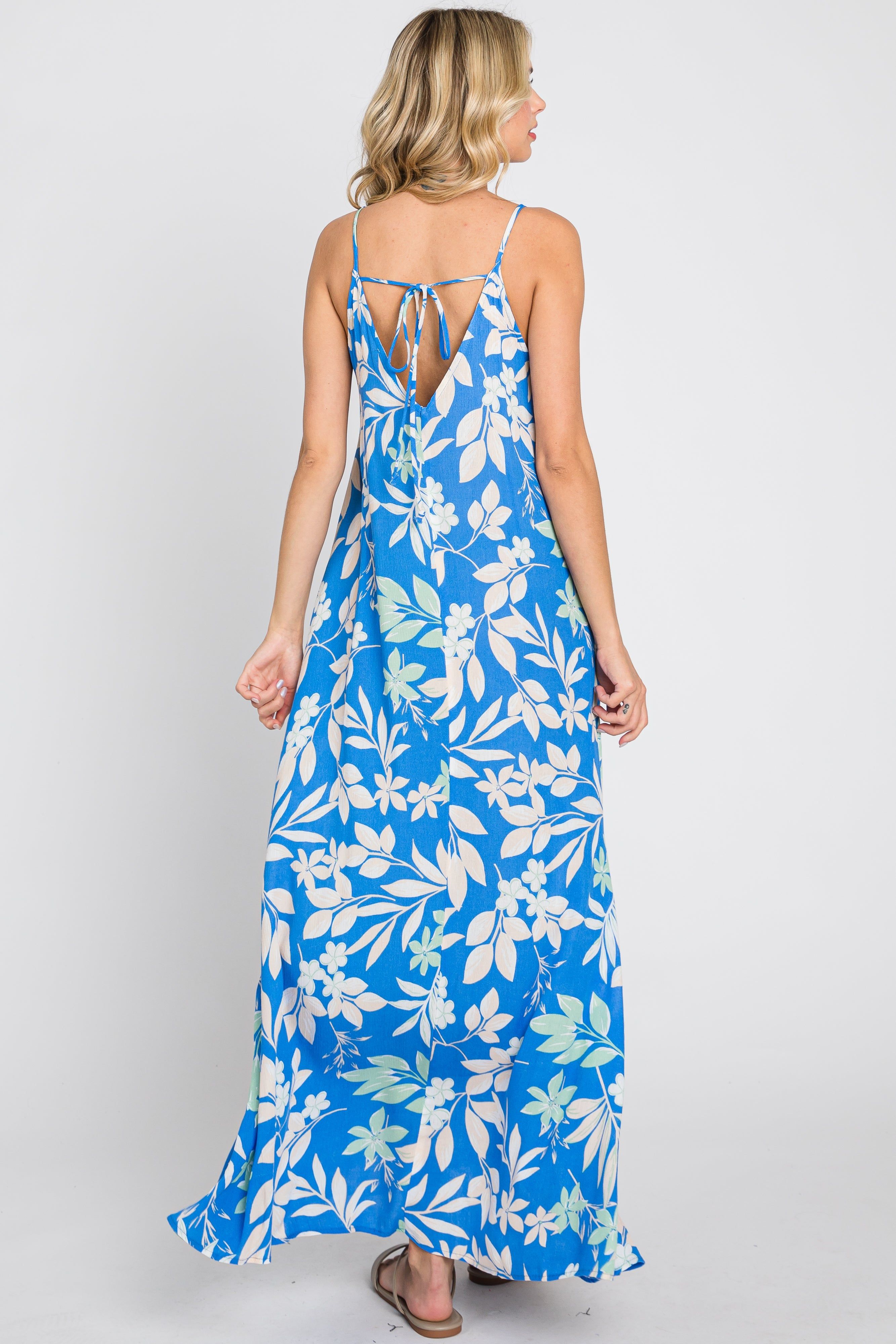 Blue Floral V-Neck Maxi Dress sold by Pinkblush product image thumbnail 3