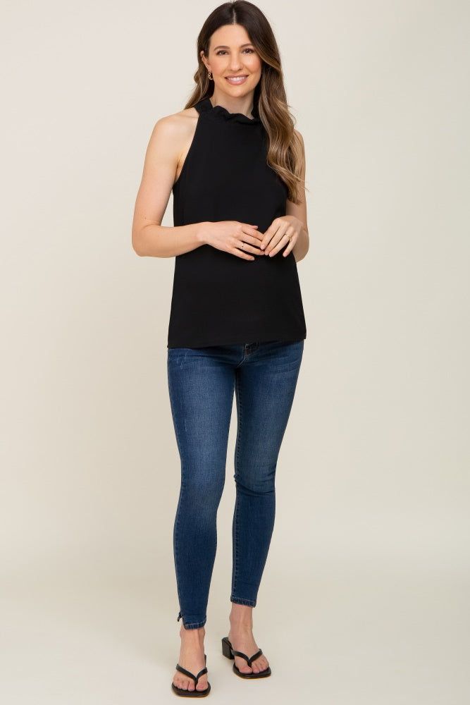 Black Ruffle Mock Neck Maternity Sleeveless Top sold by Pinkblush product image thumbnail 5