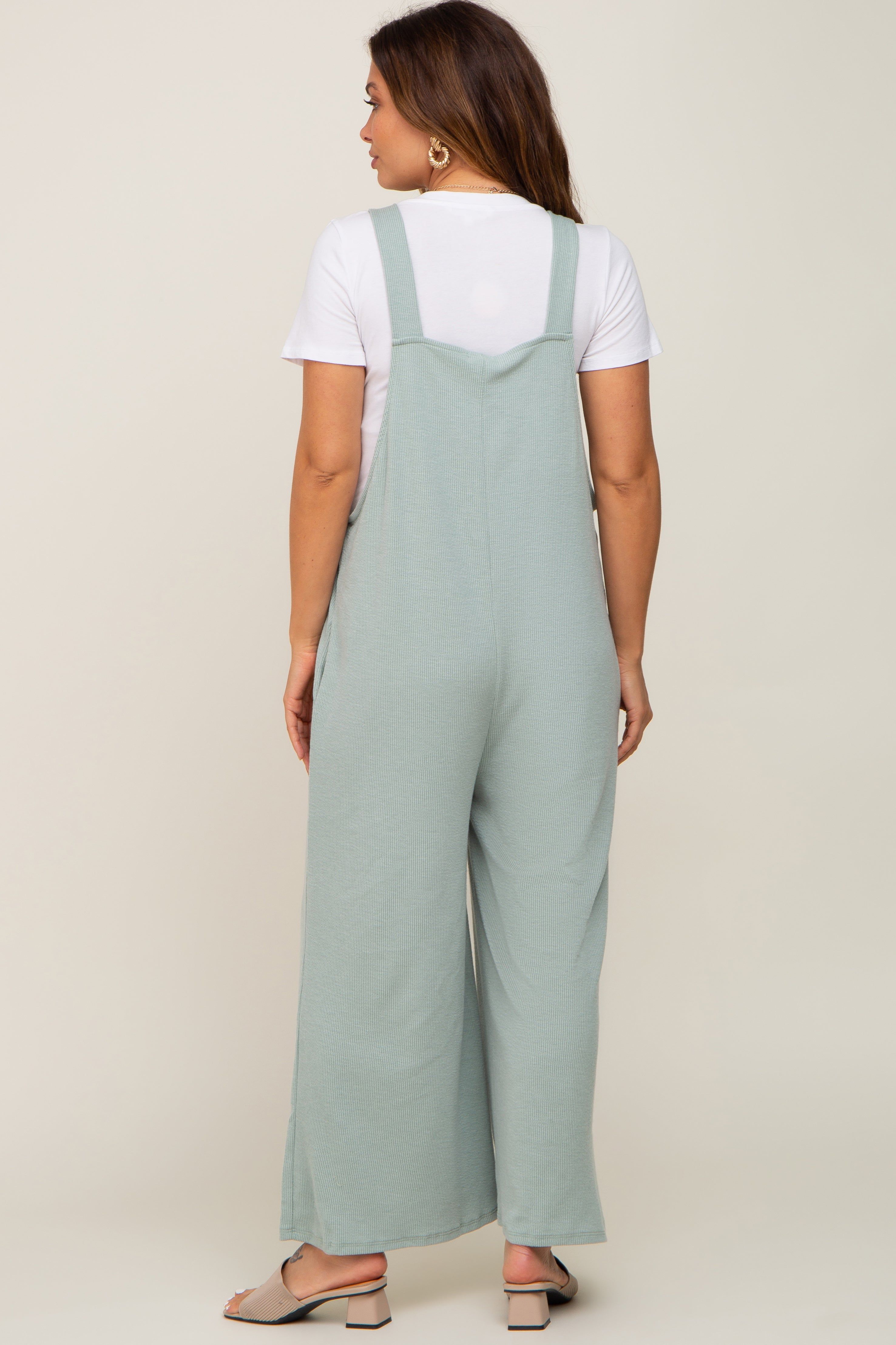 Mint Green Ribbed Maternity Wide Leg Jumpsuit sold by Pinkblush product image thumbnail 3
