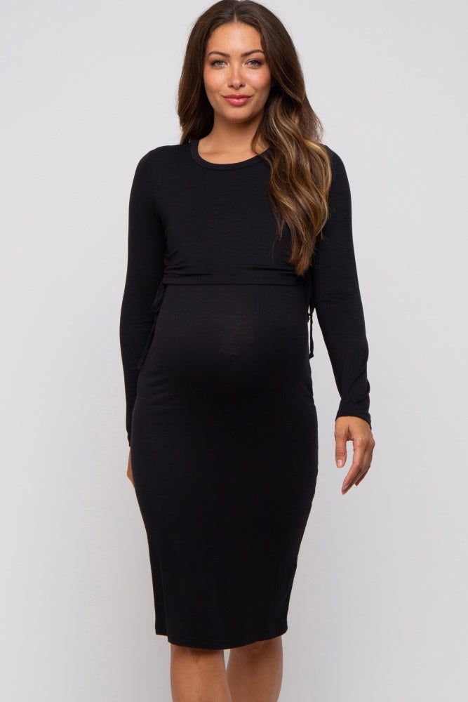 Black Long Sleeve Maternity Nursing Dress sold by Pinkblush product image thumbnail 2
