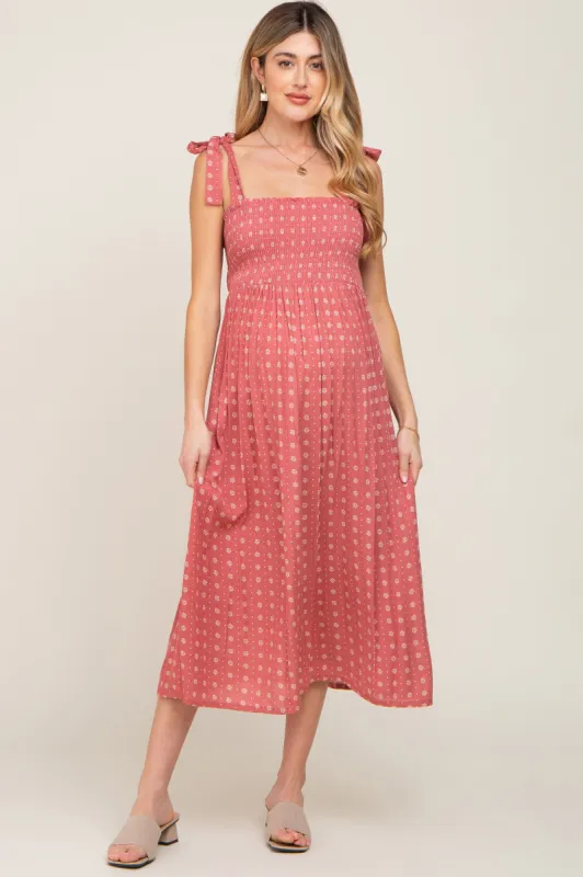 Mauve Floral Sleeveless Maternity Midi Dress sold by Pinkblush