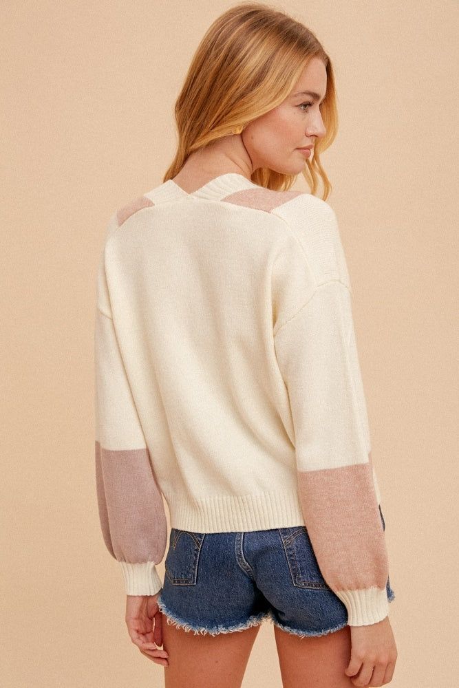 Pink Lavender Color Block Textured Button Down Sweater Cardigan sold by Pinkblush product image thumbnail 4