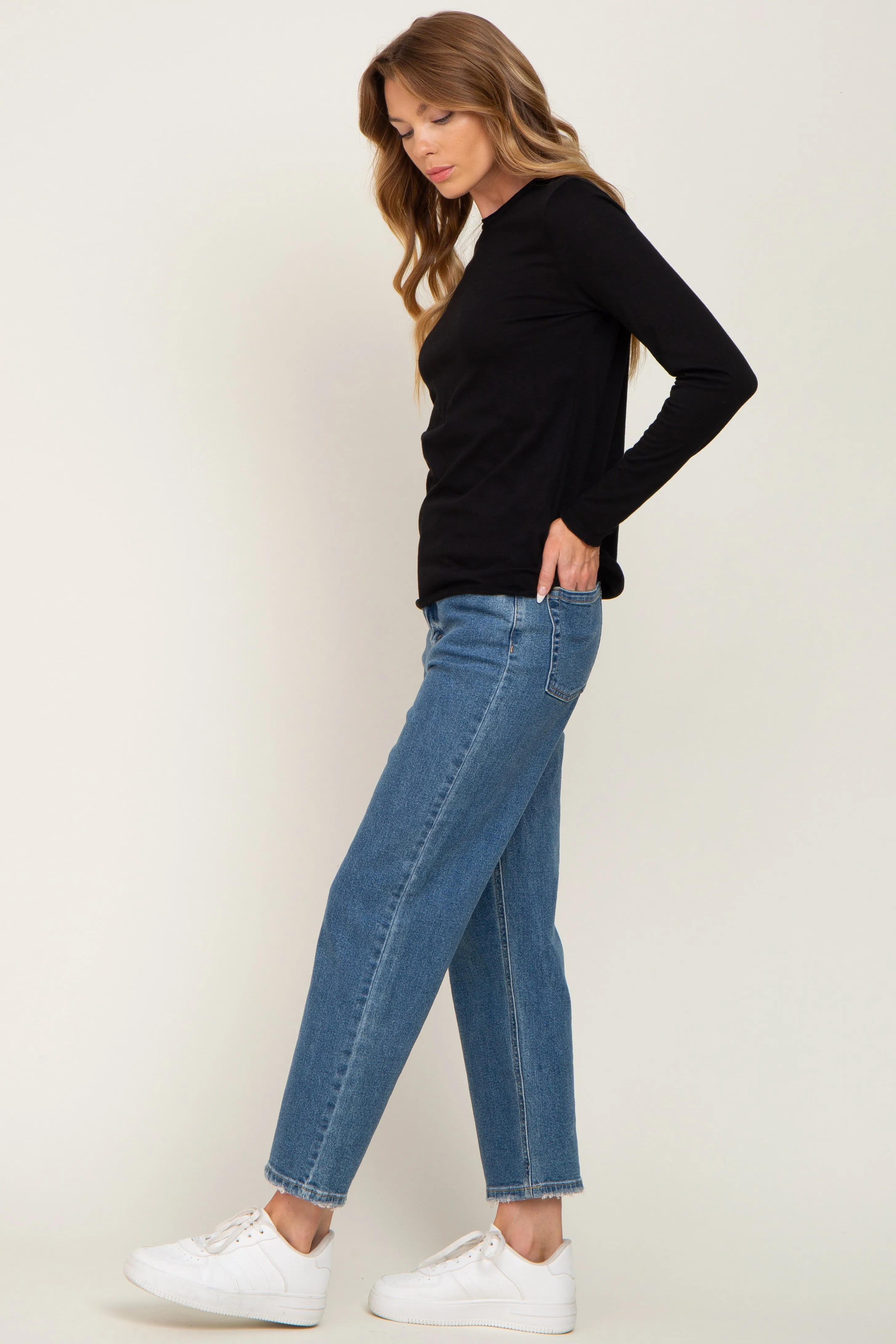 Black Basic Raw Hem Long Sleeve Top sold by Pinkblush product image thumbnail 4