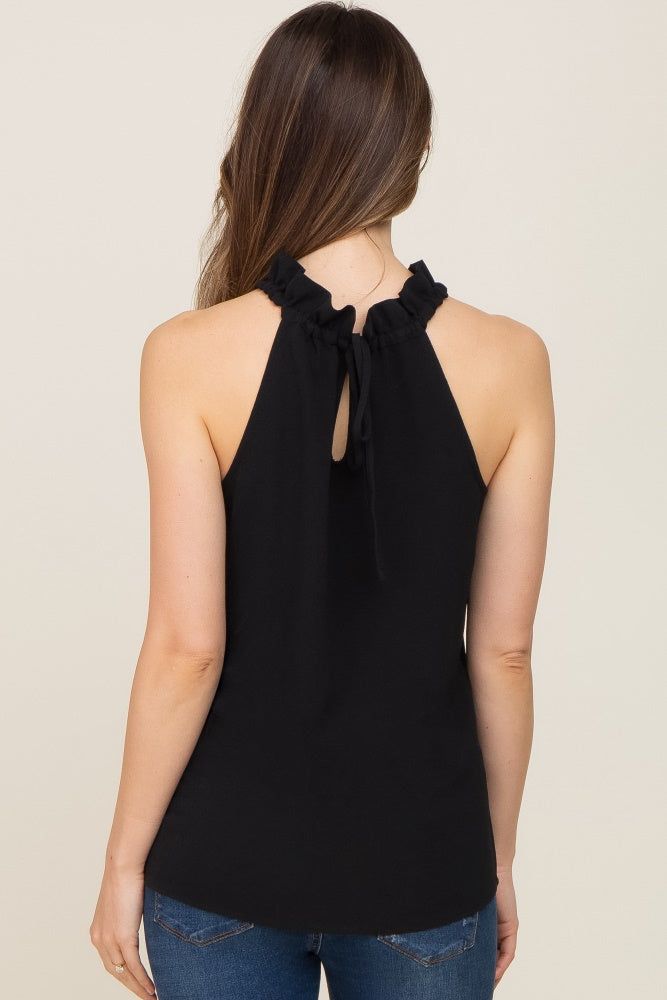Black Ruffle Mock Neck Maternity Sleeveless Top sold by Pinkblush product image thumbnail 3