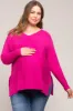 Fuchsia Knit Long Dolman Sleeve Plus Maternity Top sold by Pinkblush