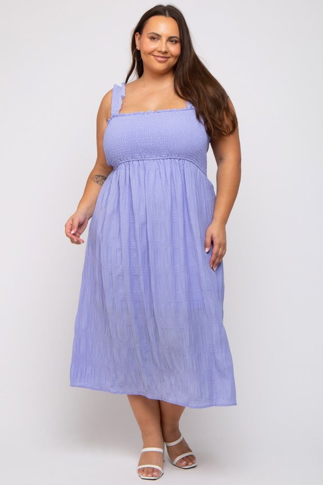 Lavender Smocked Square Neck Plus Midi Dress sold by Pinkblush product image thumbnail 3