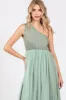 Light Olive One Shoulder Tulle Maxi Dress sold by Pinkblush