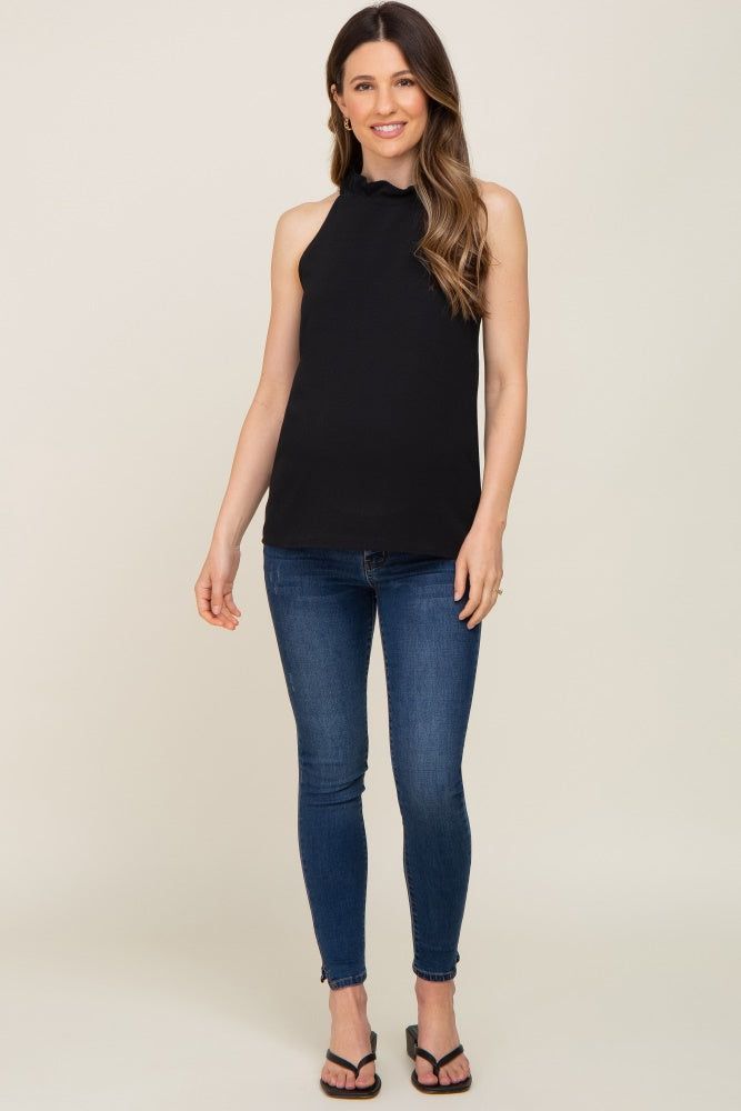 Black Ruffle Mock Neck Maternity Sleeveless Top sold by Pinkblush product image thumbnail 4