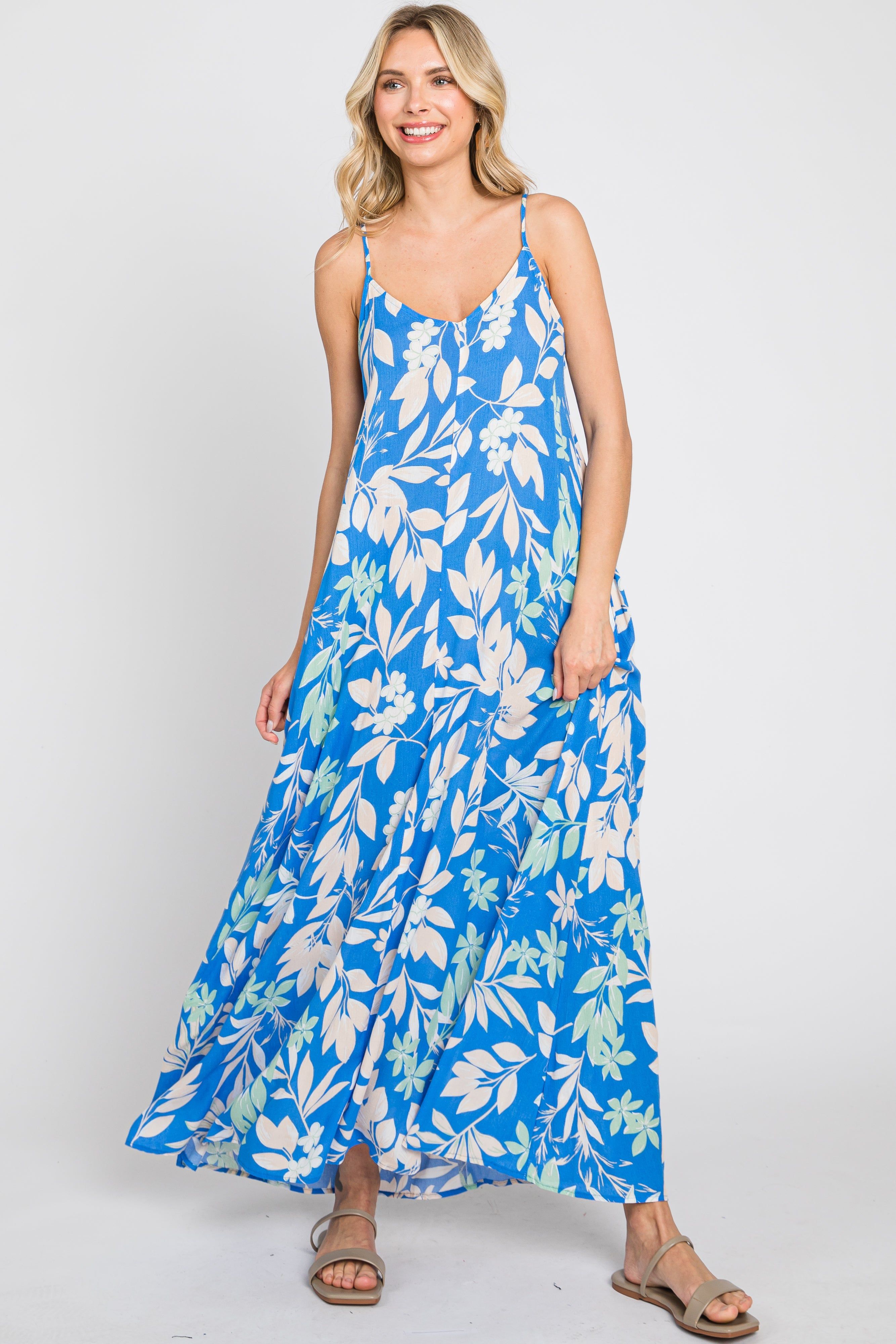 Blue Floral V-Neck Maxi Dress sold by Pinkblush