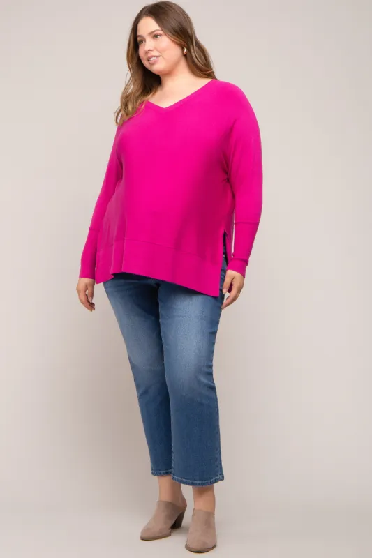 Fuchsia Knit Long Dolman Sleeve Plus Maternity Top sold by Pinkblush