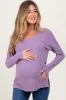 Lavender Basic V-Neck Long Sleeve Brushed Knit Maternity Top sold by Pinkblush