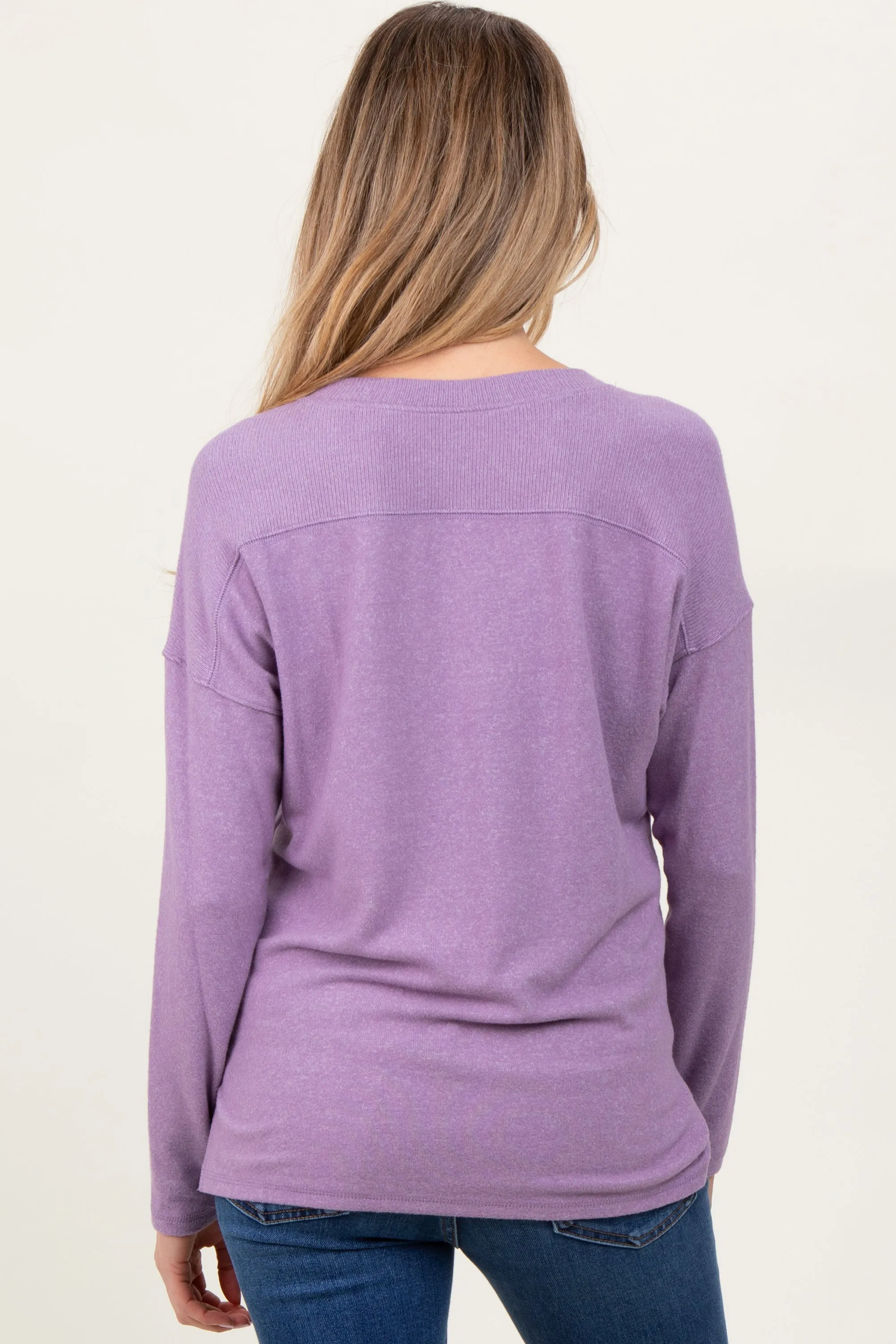Lavender Basic V-Neck Long Sleeve Brushed Knit Maternity Top sold by Pinkblush product image thumbnail 3