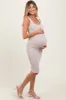 Beige Ribbed Fitted Sleeveless Maternity Dress sold by Pinkblush